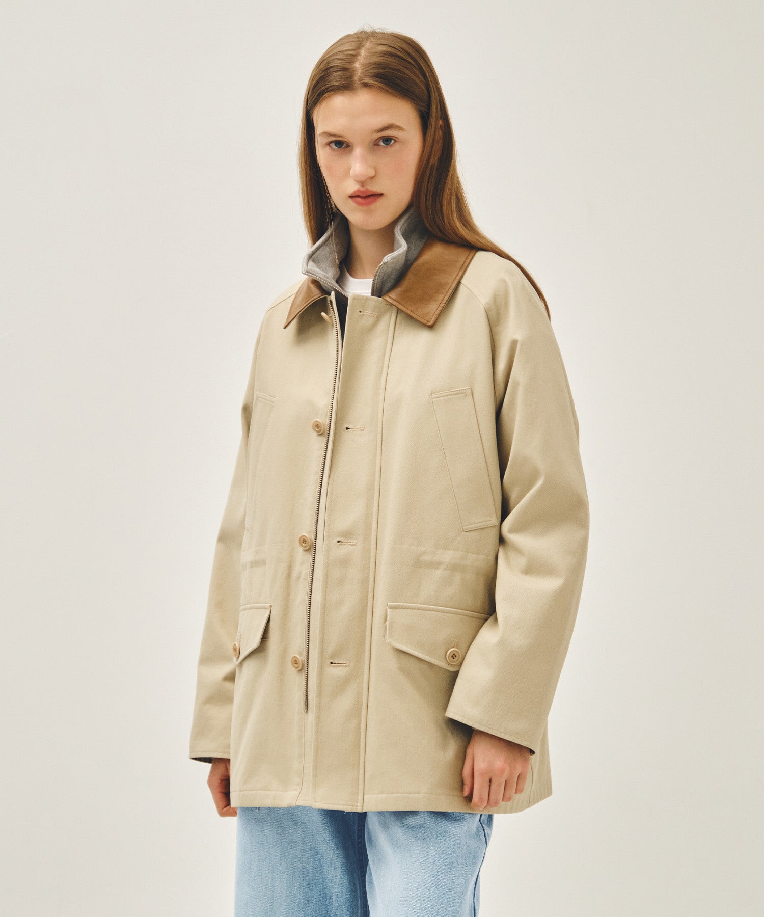 Marithe & Francois Girbaud - Cotton Washed Hunting Jacket (Light Beige) product image 1 | TRAB K-Fashion Australia