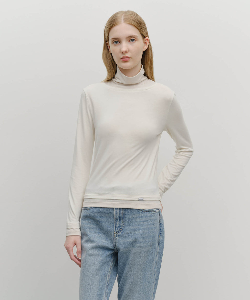 Marithe & Francois Girbaud - Layered Turtle Neck Long Sleeve (Ivory) product image 1 | TRAB K-Fashion Australia