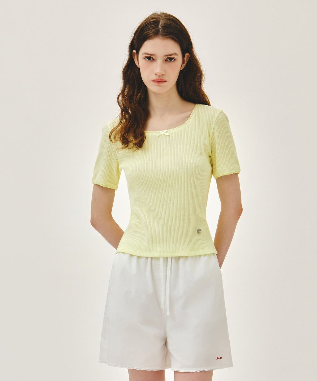 Marithe & Francois Girbaud - Square Neck Lace Detail Tee (Light Yellow) product image 1 | TRAB K-Fashion Australia