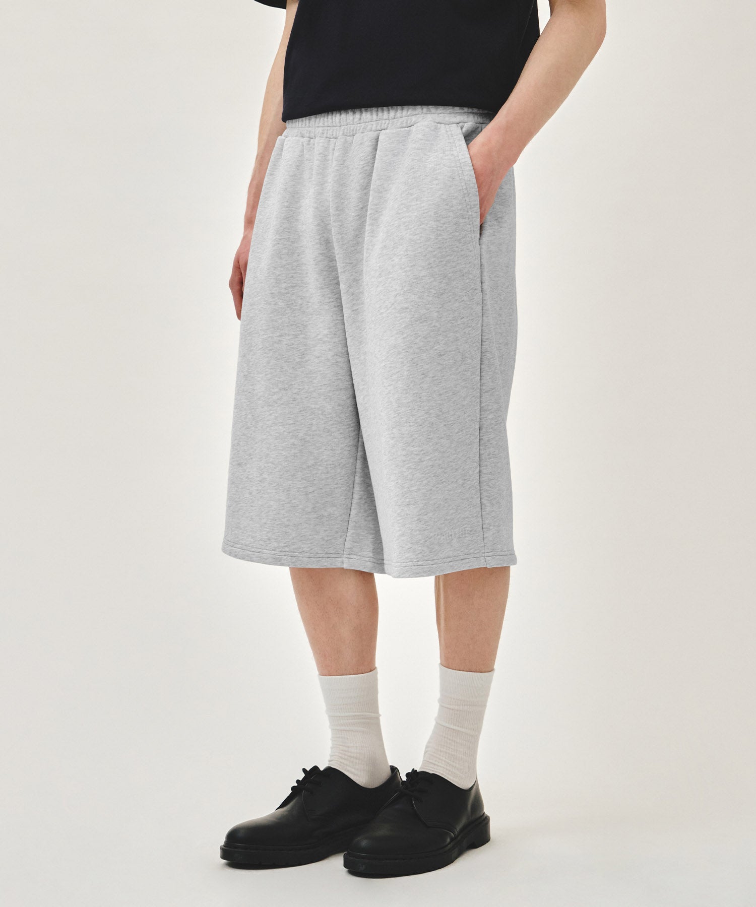 Marithe & Francois Girbaud - Embo Logo Bermuda Sweat Shorts (Light Heather Gray) product image 1 | TRAB K-Fashion Australia
