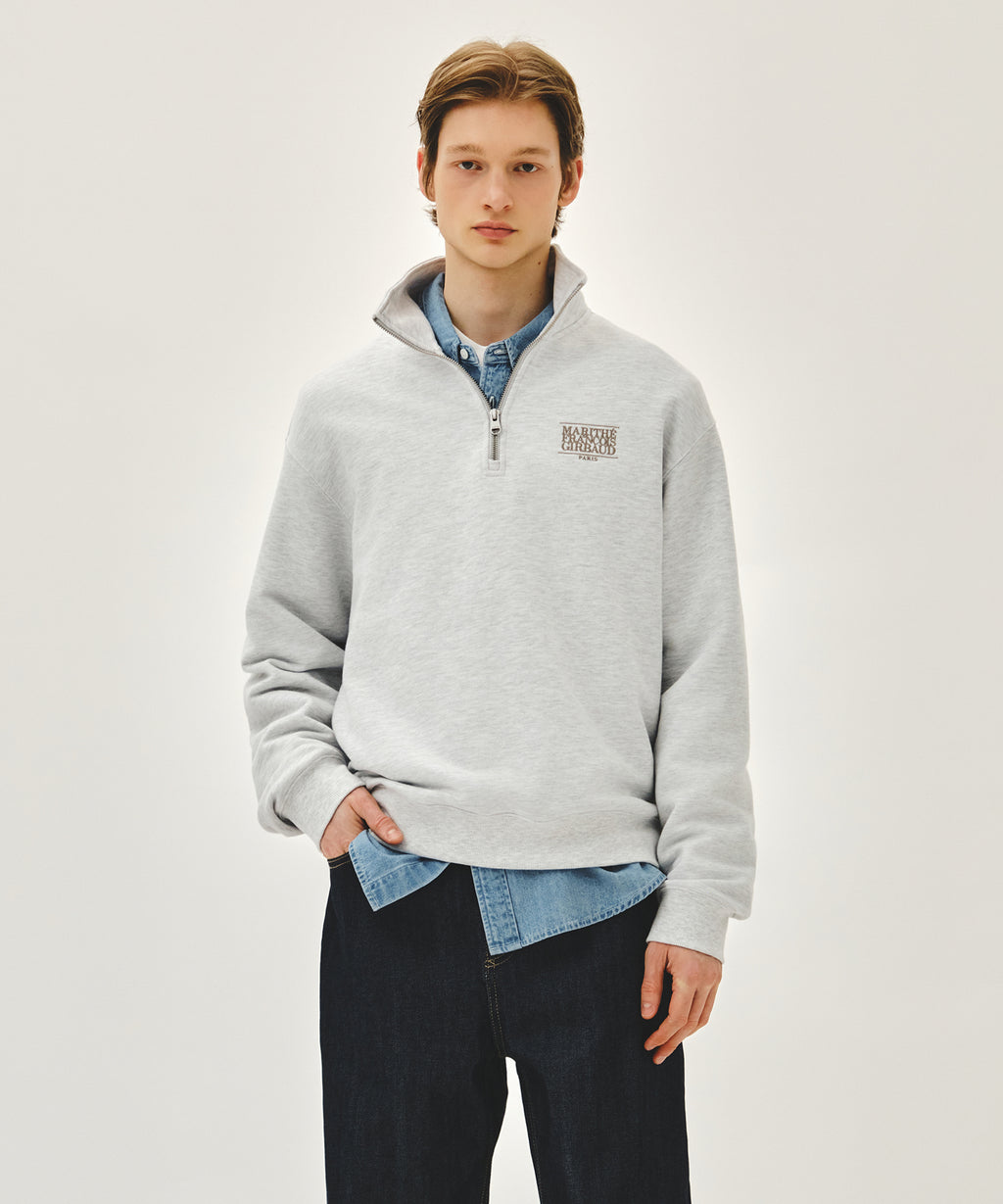 Marithe & Francois Girbaud - Small Classic Logo Half Zipup Sweatshirt (Light Heather Gray) product image 1 | TRAB K-Fashion Australia