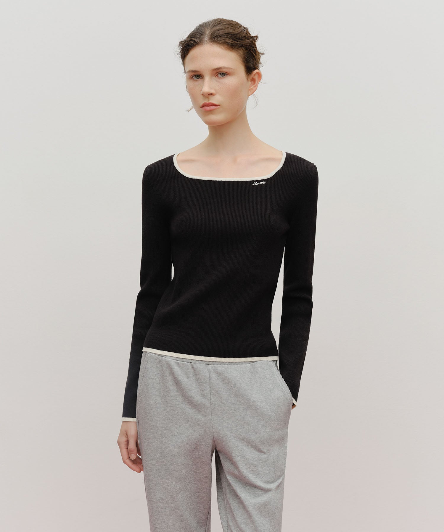 Marithe & Francois Girbaud - Color Point Square Neck Knit Pullover (Black) product image 1 | TRAB K-Fashion Australia
