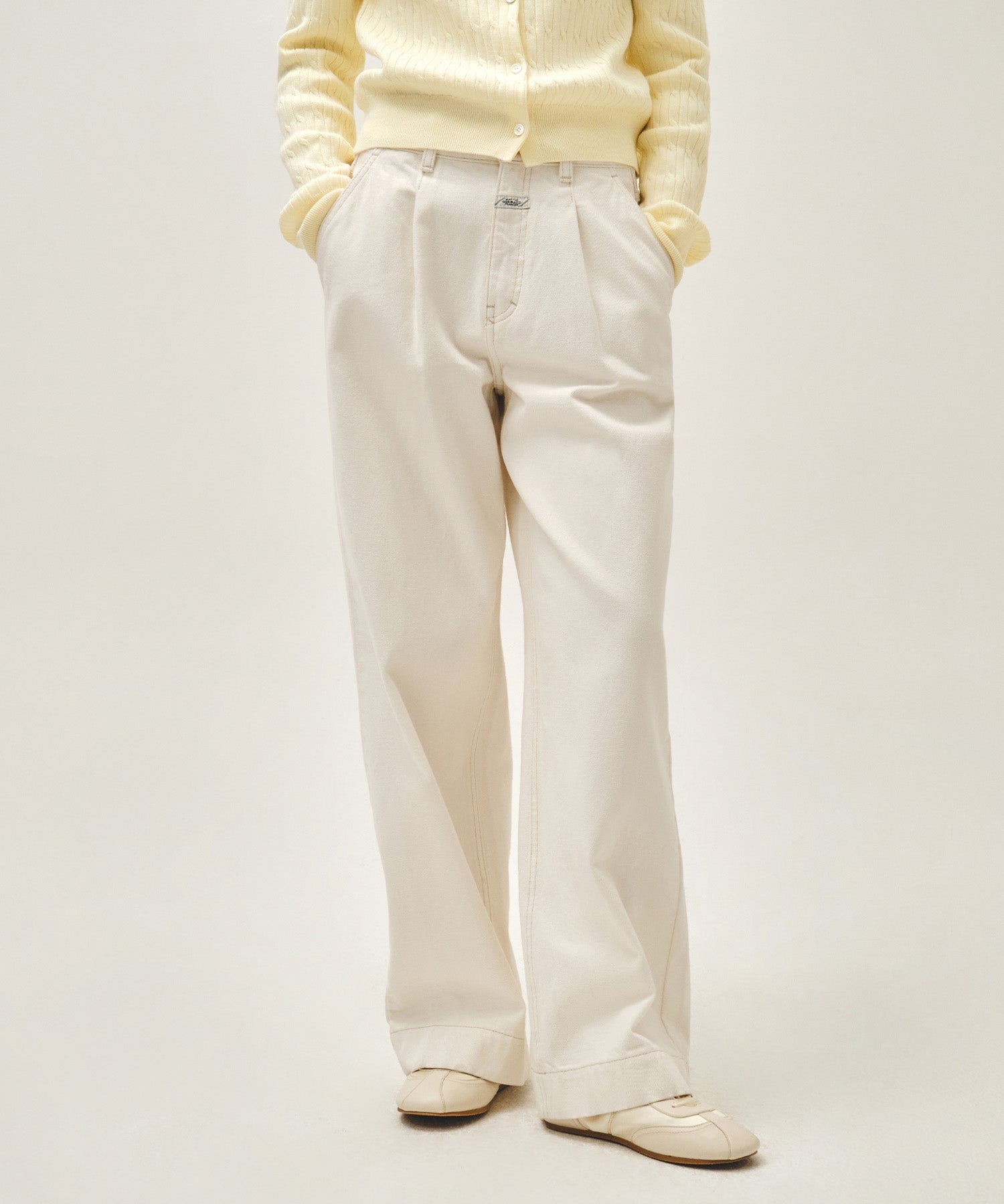 Marithe & Francois Girbaud - Low-waist Tuck Wide Denim Pants (Ecru) product image 3 | TRAB K-Fashion Australia