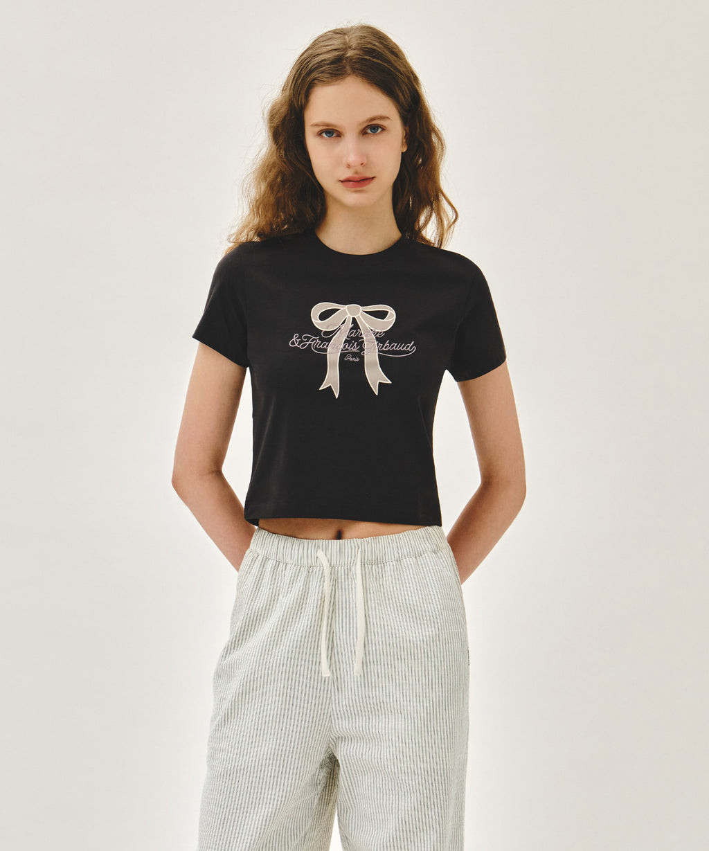 Marithe & Francois Girbaud - Sorona Cool Ribbon Graphic Crop Tee (Charcoal) product image 1 | TRAB K-Fashion Australia