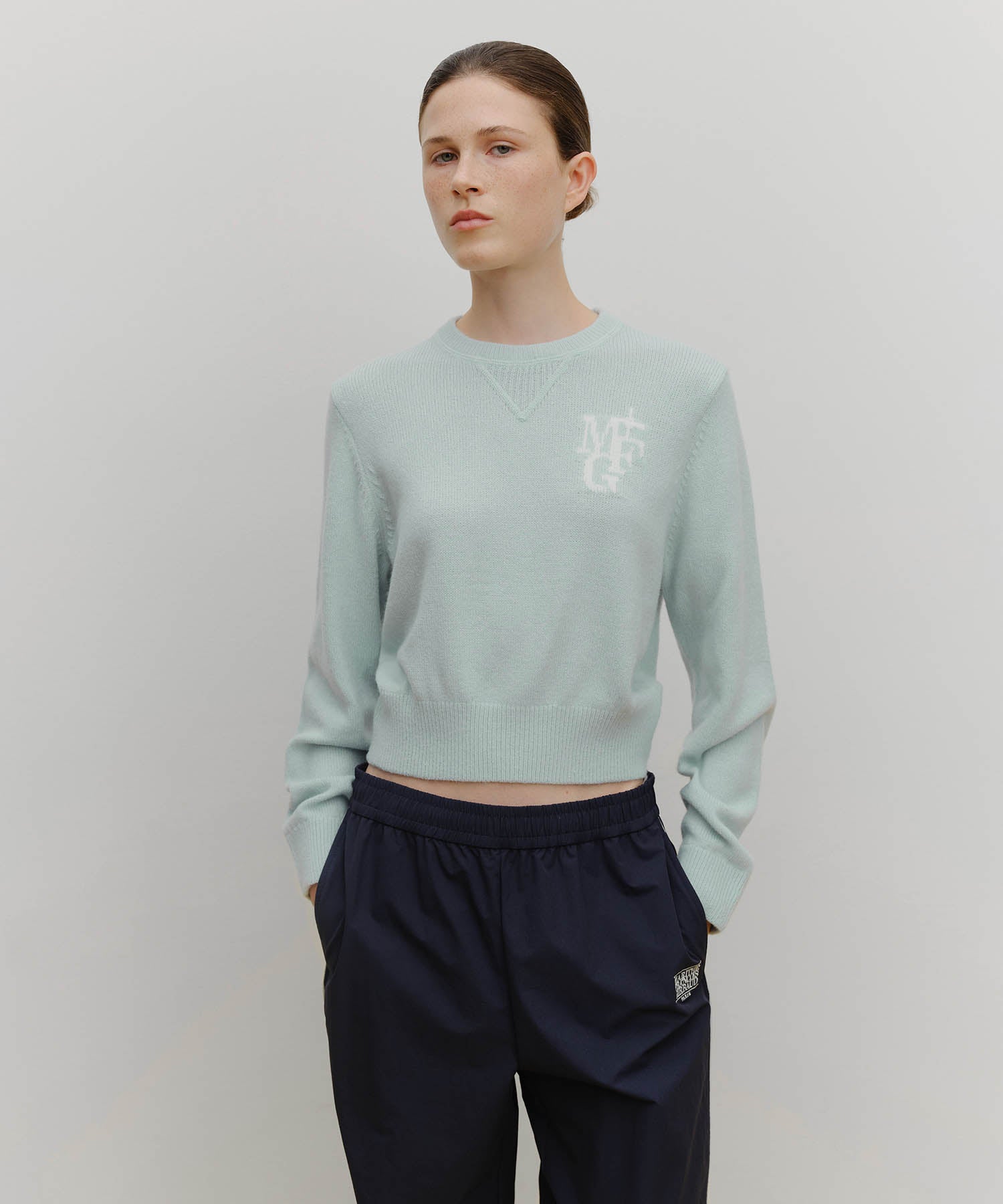 Marithe & Francois Girbaud - Marithe Sport W M+fg Logo Crop Pullover (Sky Blue) product image 1 | TRAB K-Fashion Australia