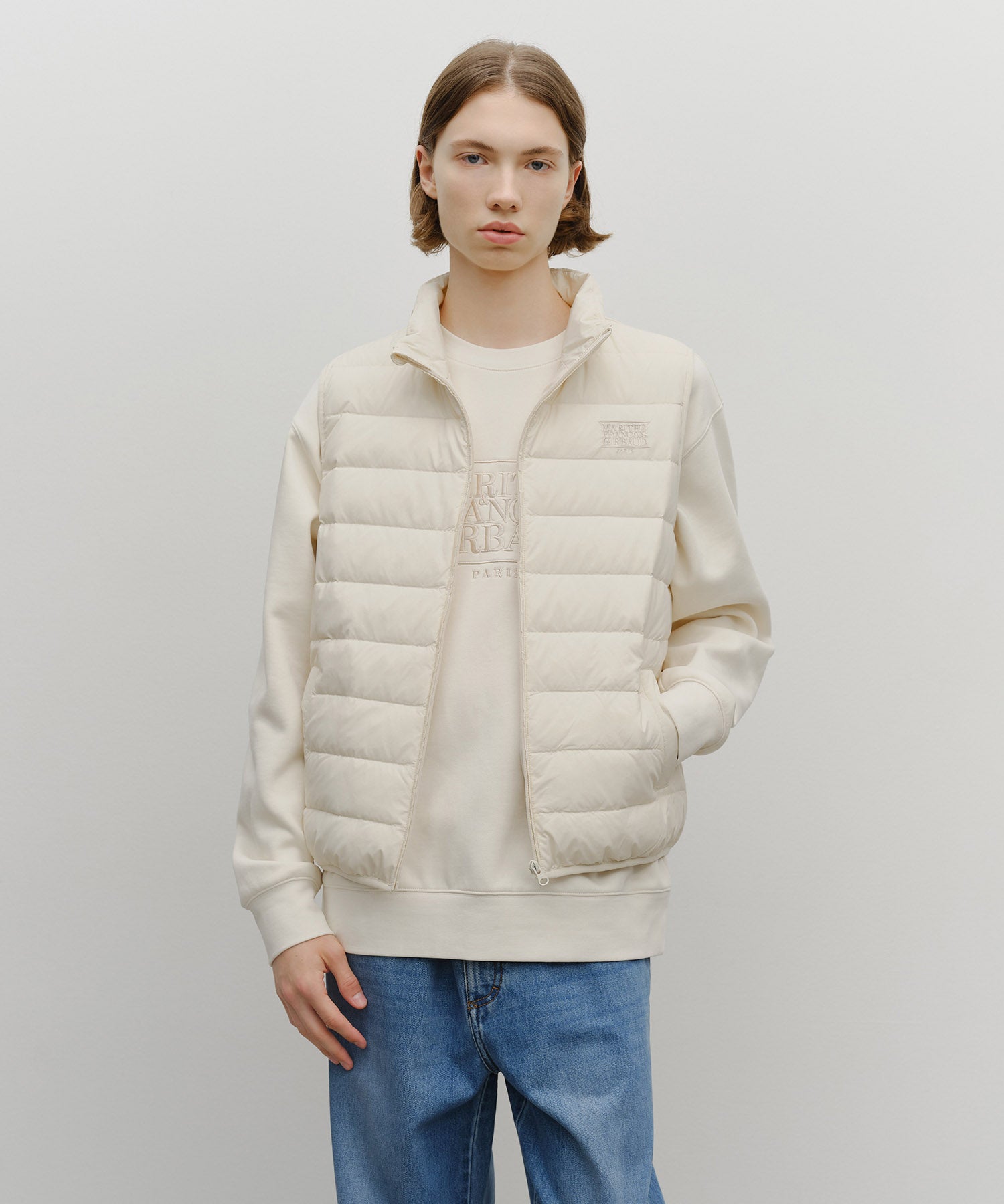 Marithe & Francois Girbaud - Classic Logo Light Down Vest (Cream) product image 1 | TRAB K-Fashion Australia