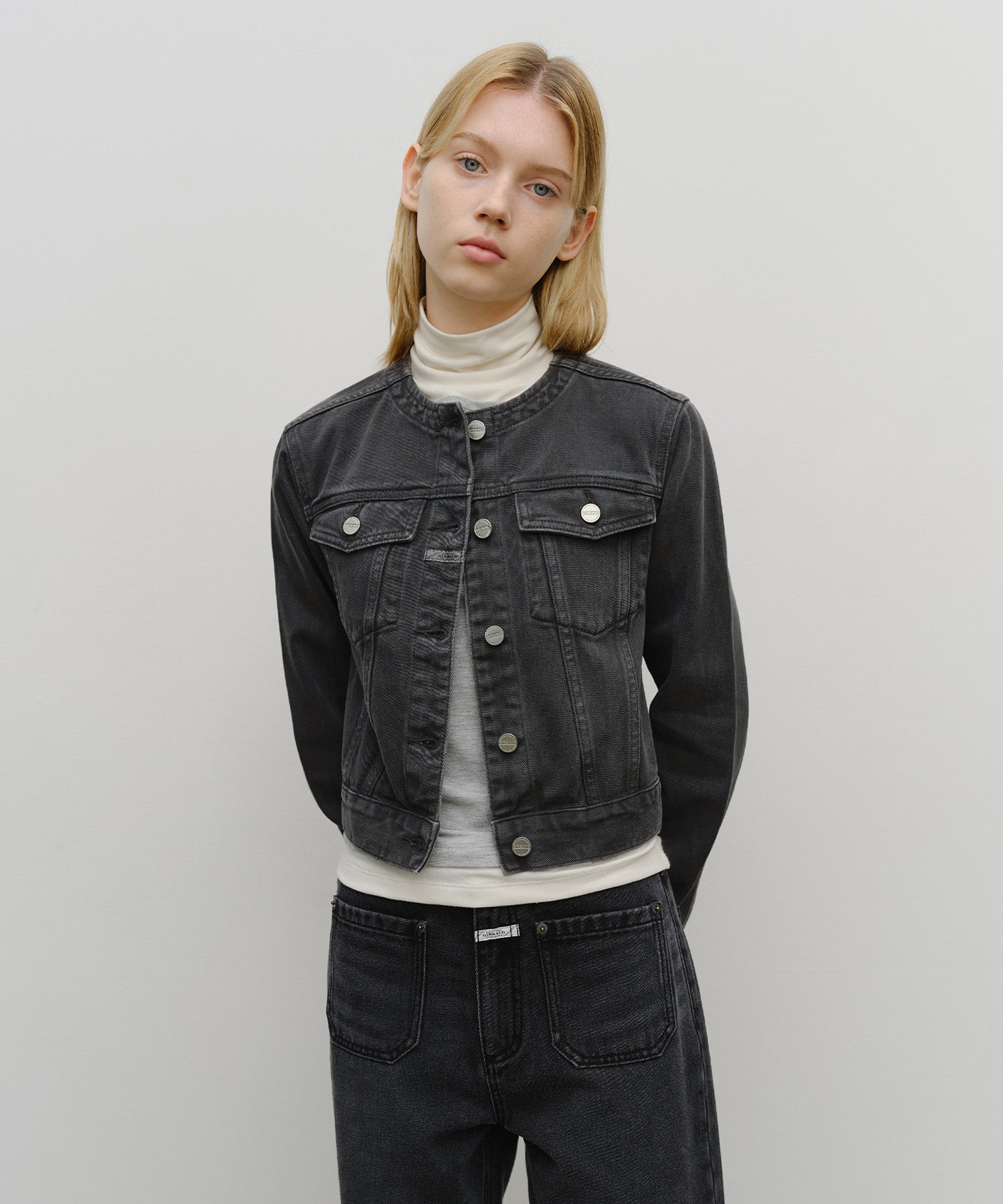 Marithe & Francois Girbaud - Collarless Denim Jacket (Dark Gray) product image 1 | TRAB K-Fashion Australia