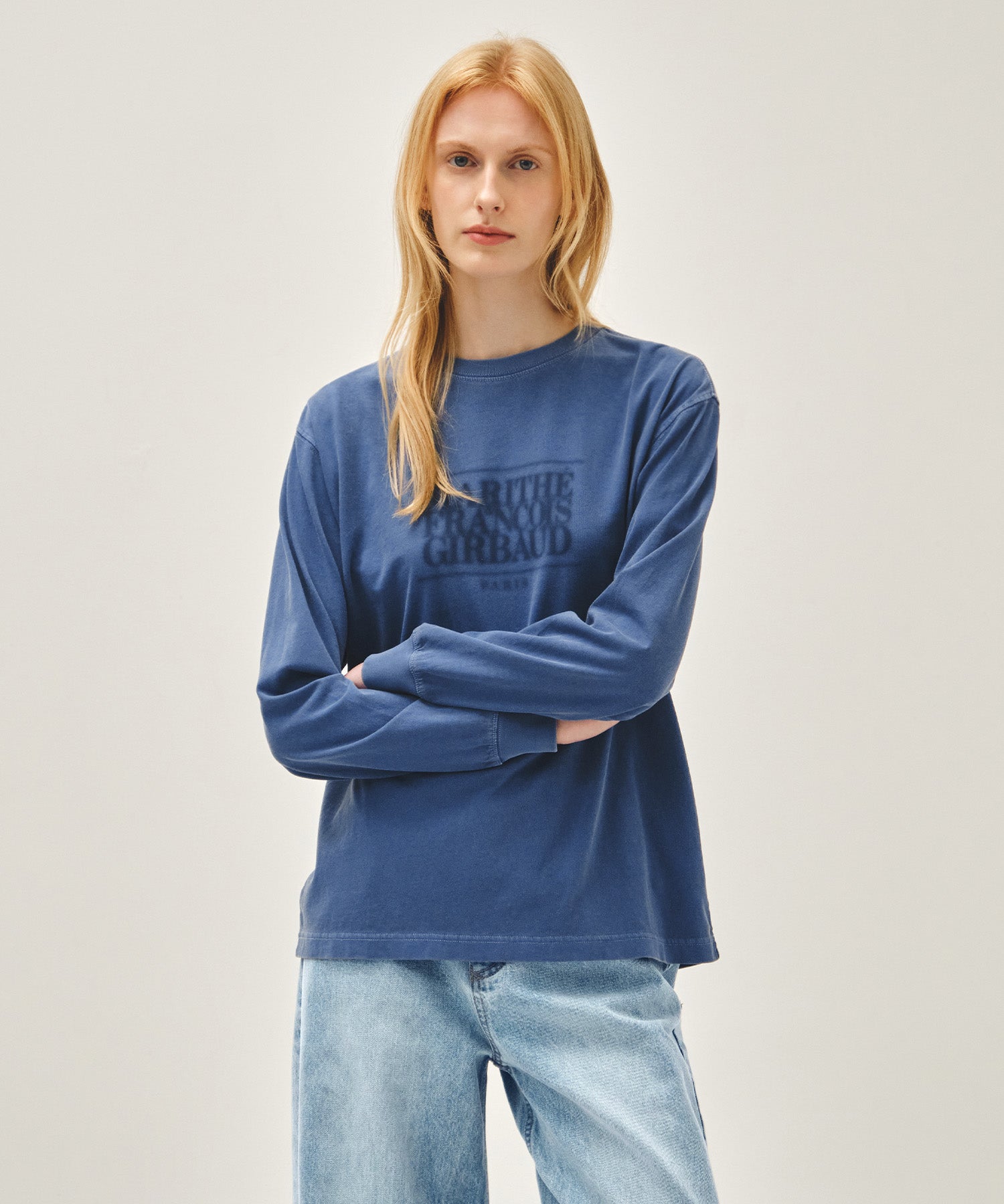 Marithe & Francois Girbaud - Shadow Classic Logo Dyeing Long Sleeve Tee (Blue) product image 1 | TRAB K-Fashion Australia