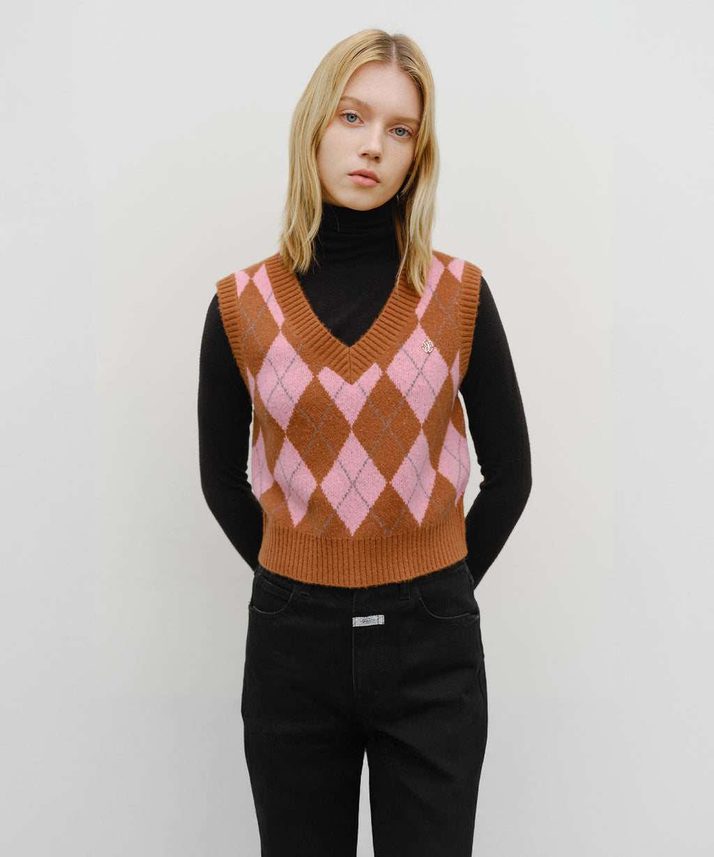 Marithe & Francois Girbaud - Argyle V-neck Knit Vest (Beige) product image 1 | TRAB K-Fashion Australia