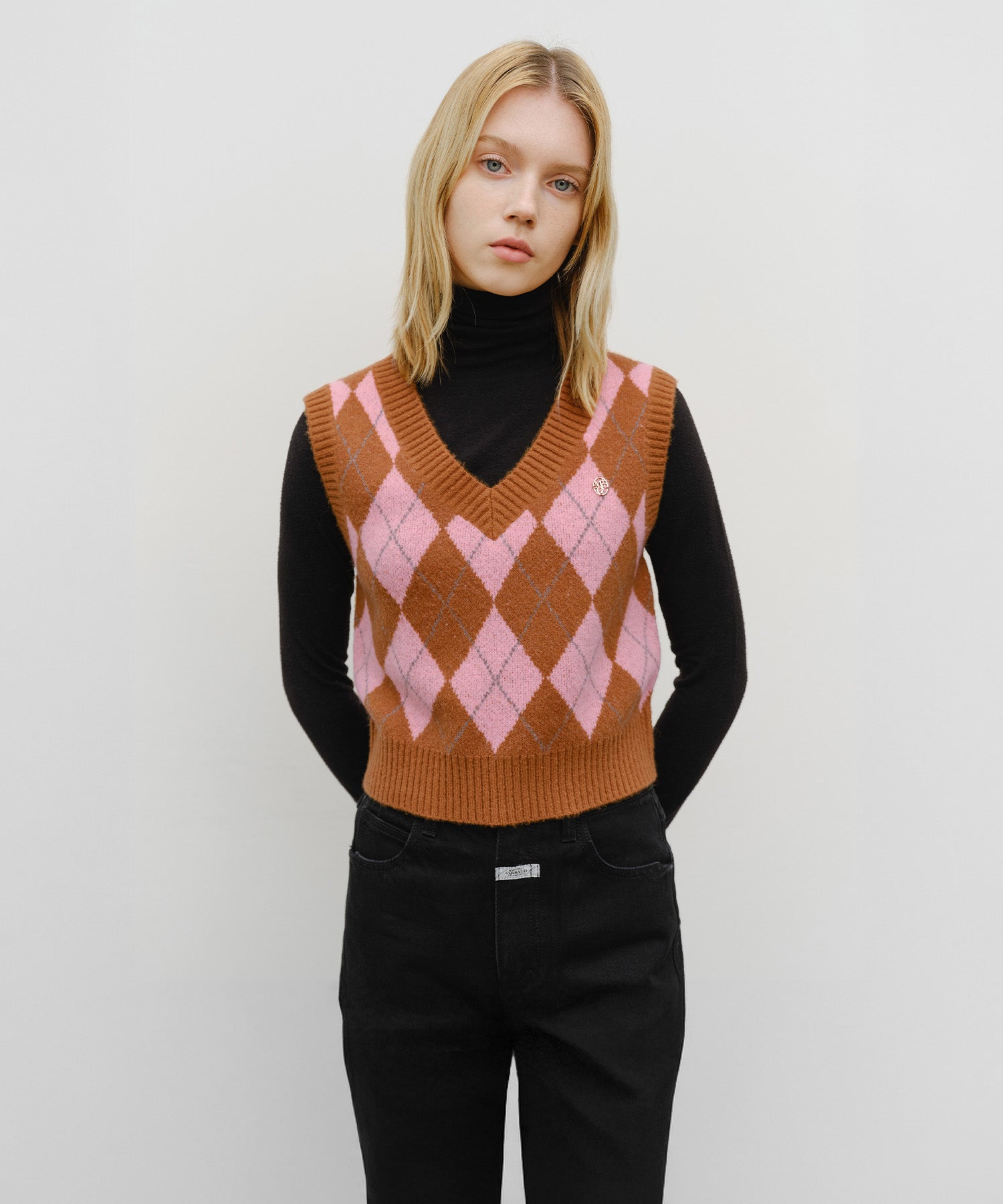 Marithe & Francois Girbaud - Argyle V-neck Knit Vest (Beige) product image 1 | TRAB K-Fashion Australia