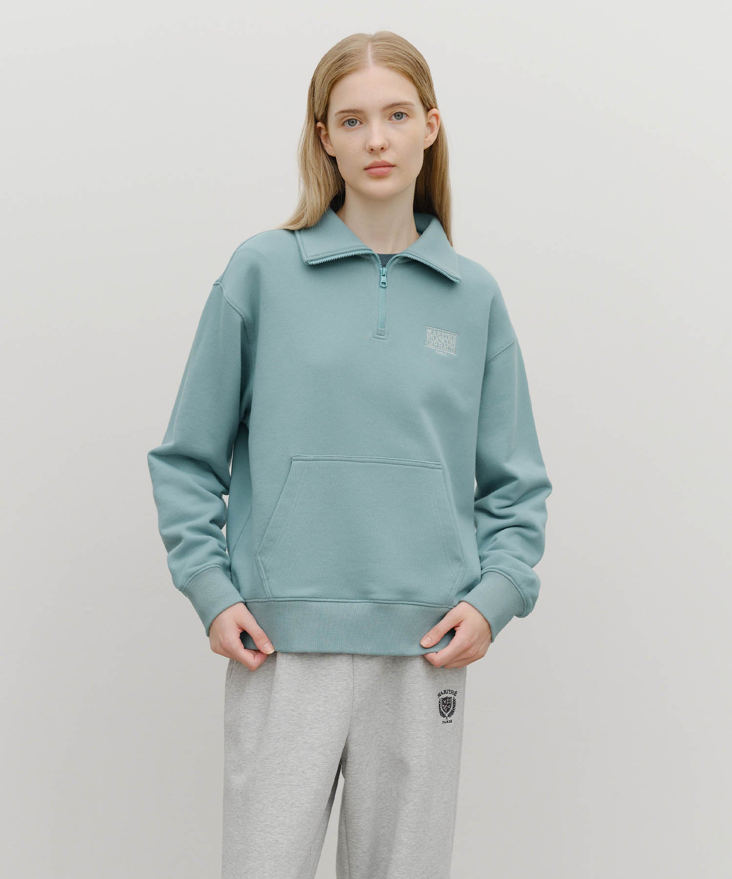 Marithe & Francois Girbaud - Classic Logo Half Zipup Sweatshirt (Mint Gray) product image 1 | TRAB K-Fashion Australia