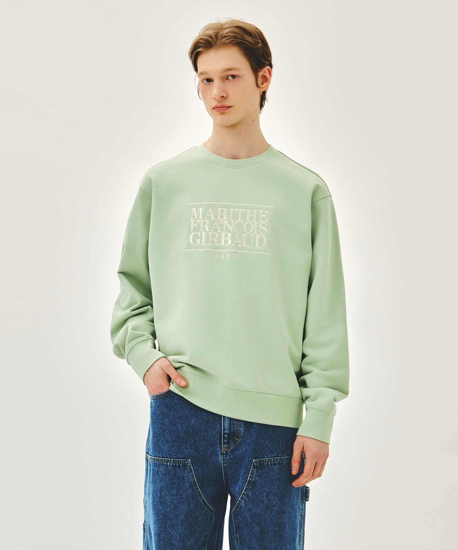 Marithe & Francois Girbaud - Classic Logo Embroidery Sweatshirt (Light Green) product image 1 | TRAB K-Fashion Australia