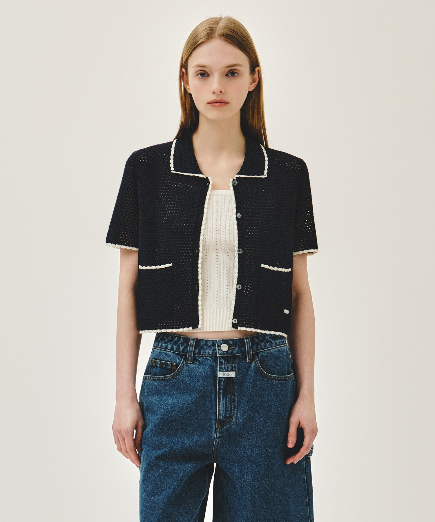 Marithe & Francois Girbaud - Crochet Half Knit Cardigan (Navy) product image 1 | TRAB K-Fashion Australia