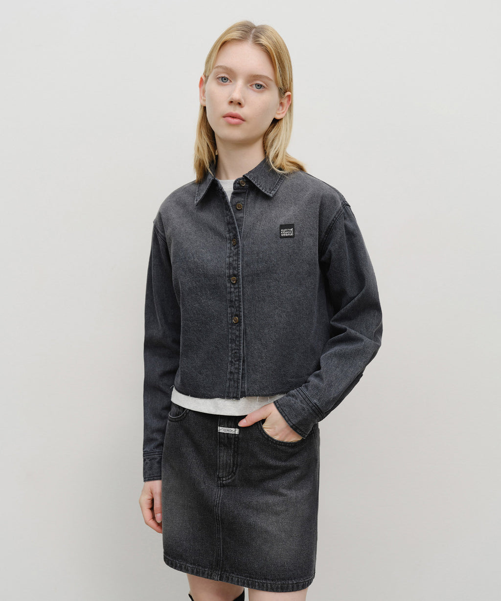 Marithe & Francois Girbaud - Heritage Lettering Logo Denim Crop Shirt (Black) product image 1 | TRAB K-Fashion Australia
