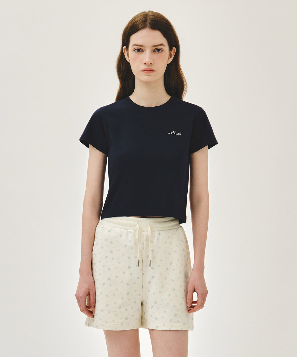 Marithe & Francois Girbaud - Small Lettering Slim Crop Tee (Navy) product image 1 | TRAB K-Fashion Australia