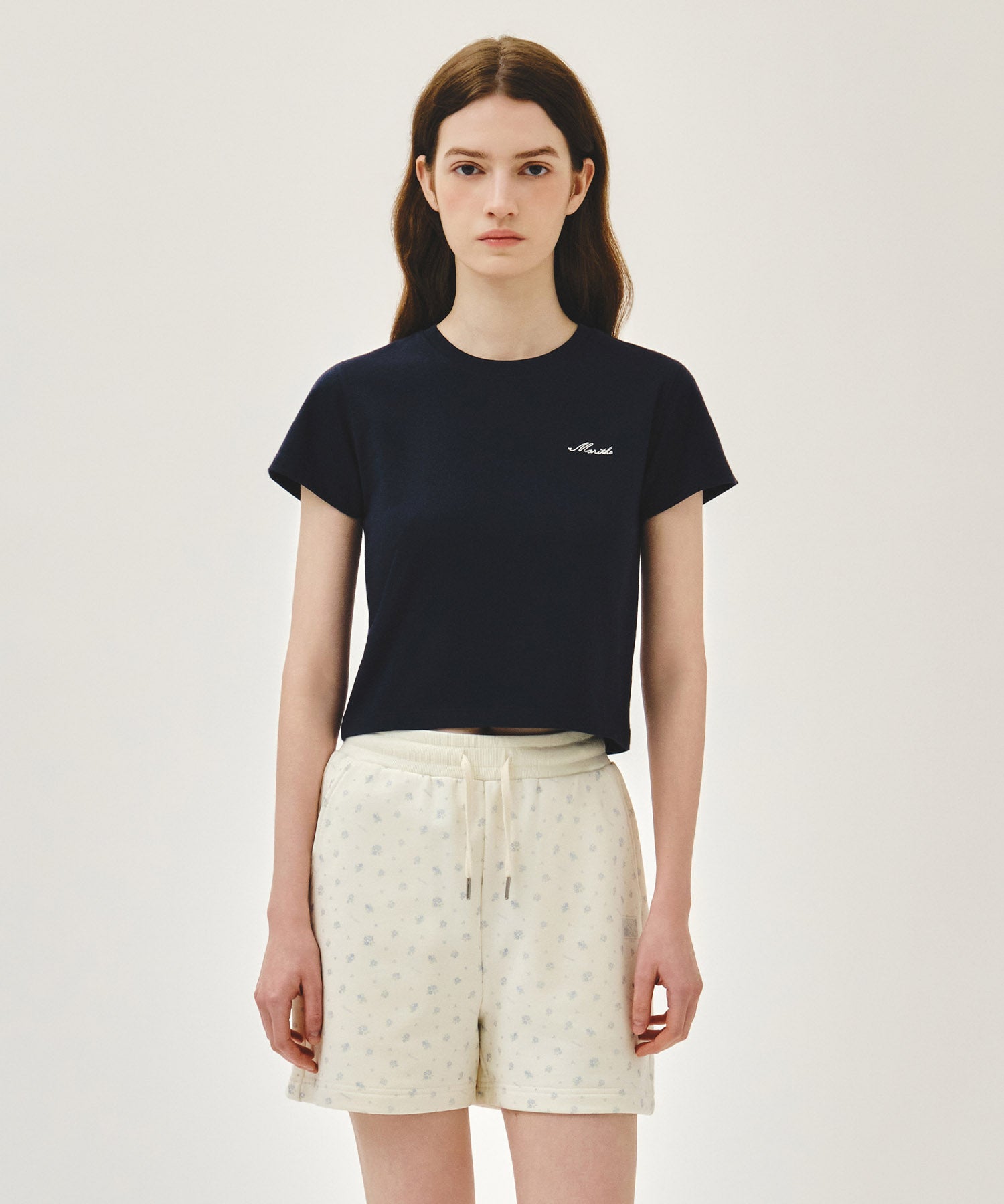 Marithe & Francois Girbaud - Small Lettering Slim Crop Tee (Navy) product image 1 | TRAB K-Fashion Australia