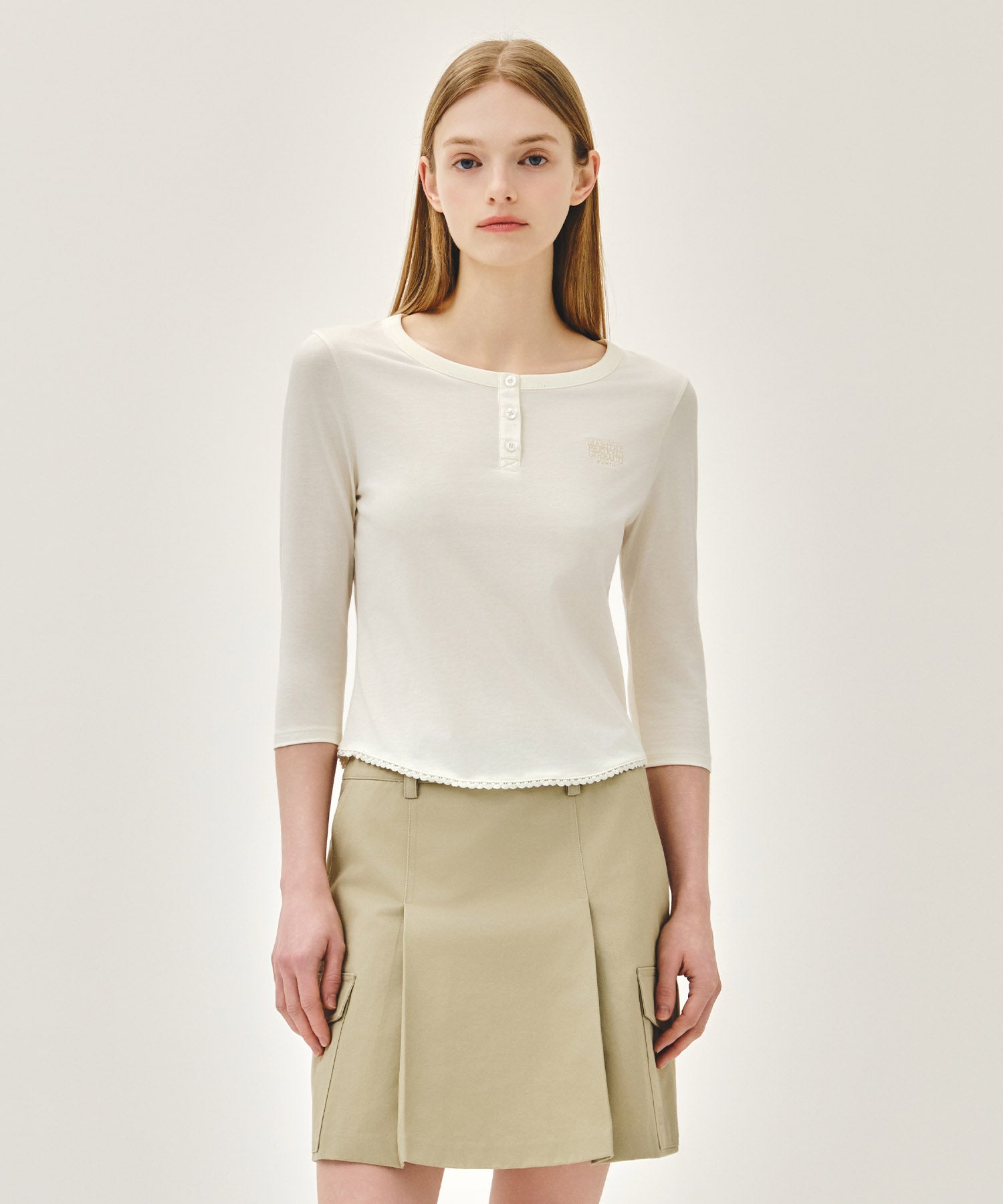 Marithe & Francois Girbaud - Small Classic Logo Henley Neck 3/4 Sleeve Tee (Ivory) product image 1 | TRAB K-Fashion Australia