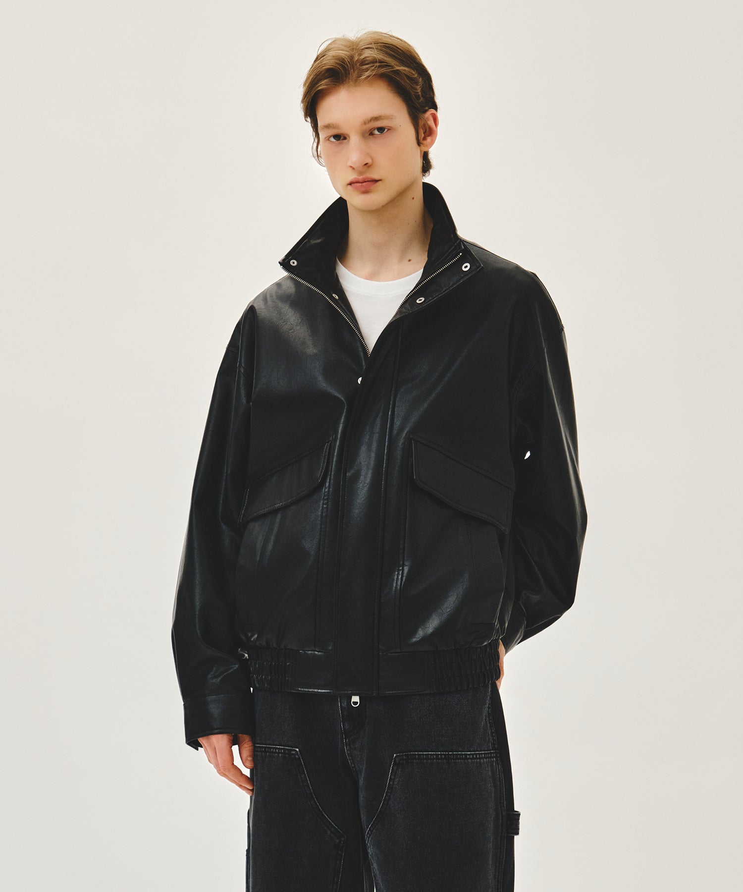 Marithe & Francois Girbaud - Faux Leather High Neck Jacket (Black) product image 1 | TRAB K-Fashion Australia