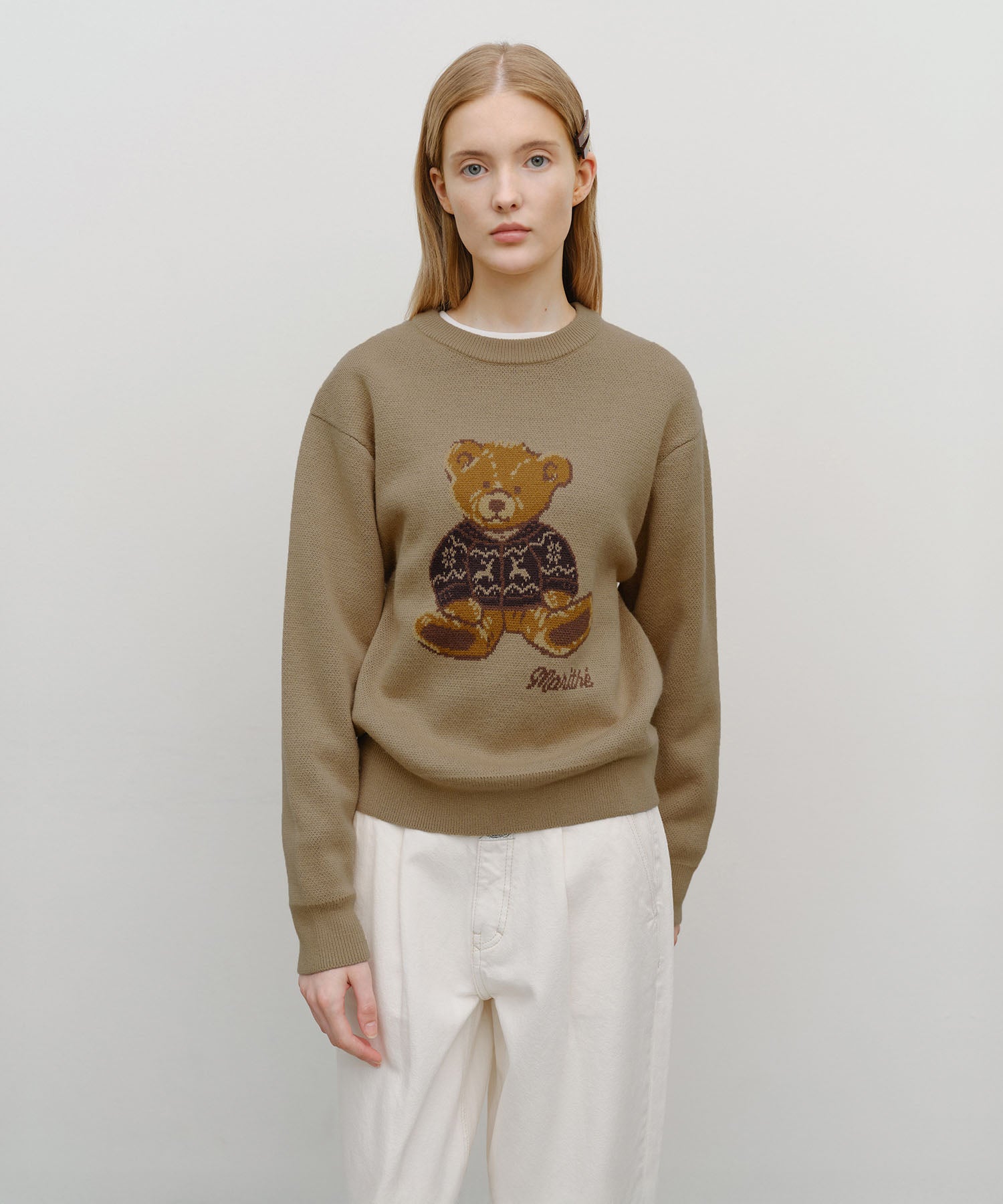 Marithe & Francois Girbaud - Doodle Bear Knit Pullover (Beige) product image 1 | TRAB K-Fashion Australia