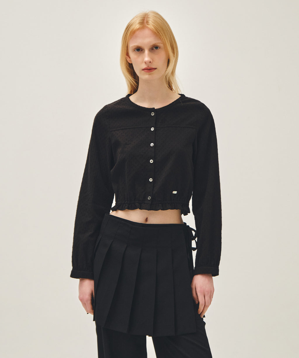 Marithe & Francois Girbaud - Lace Shirring Crop Blouse (Black) product image 1 | TRAB K-Fashion Australia