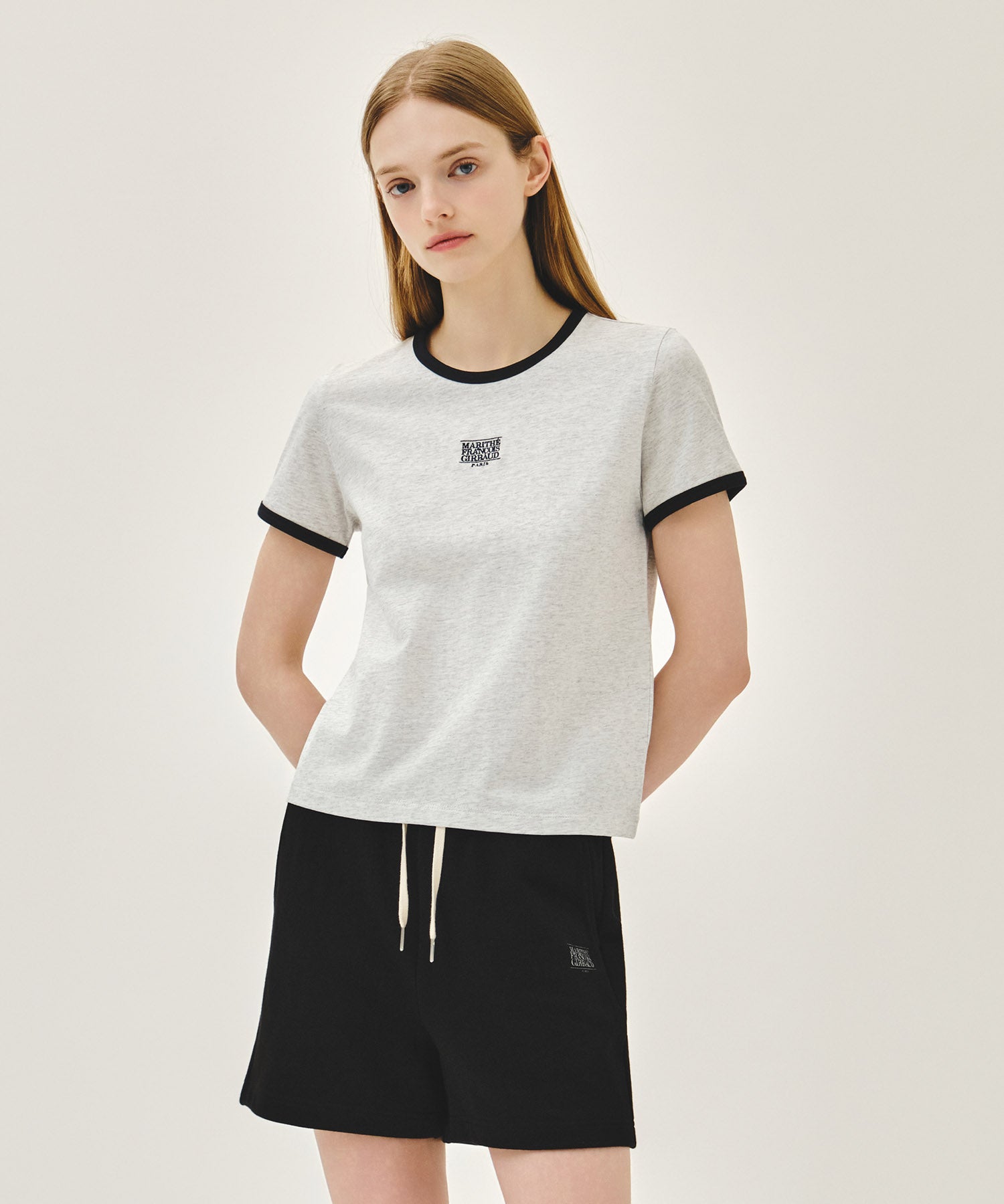 Marithe & Francois Girbaud - Classic Logo Ringer Tee (Light Heather Gray) product image 1 | TRAB K-Fashion Australia