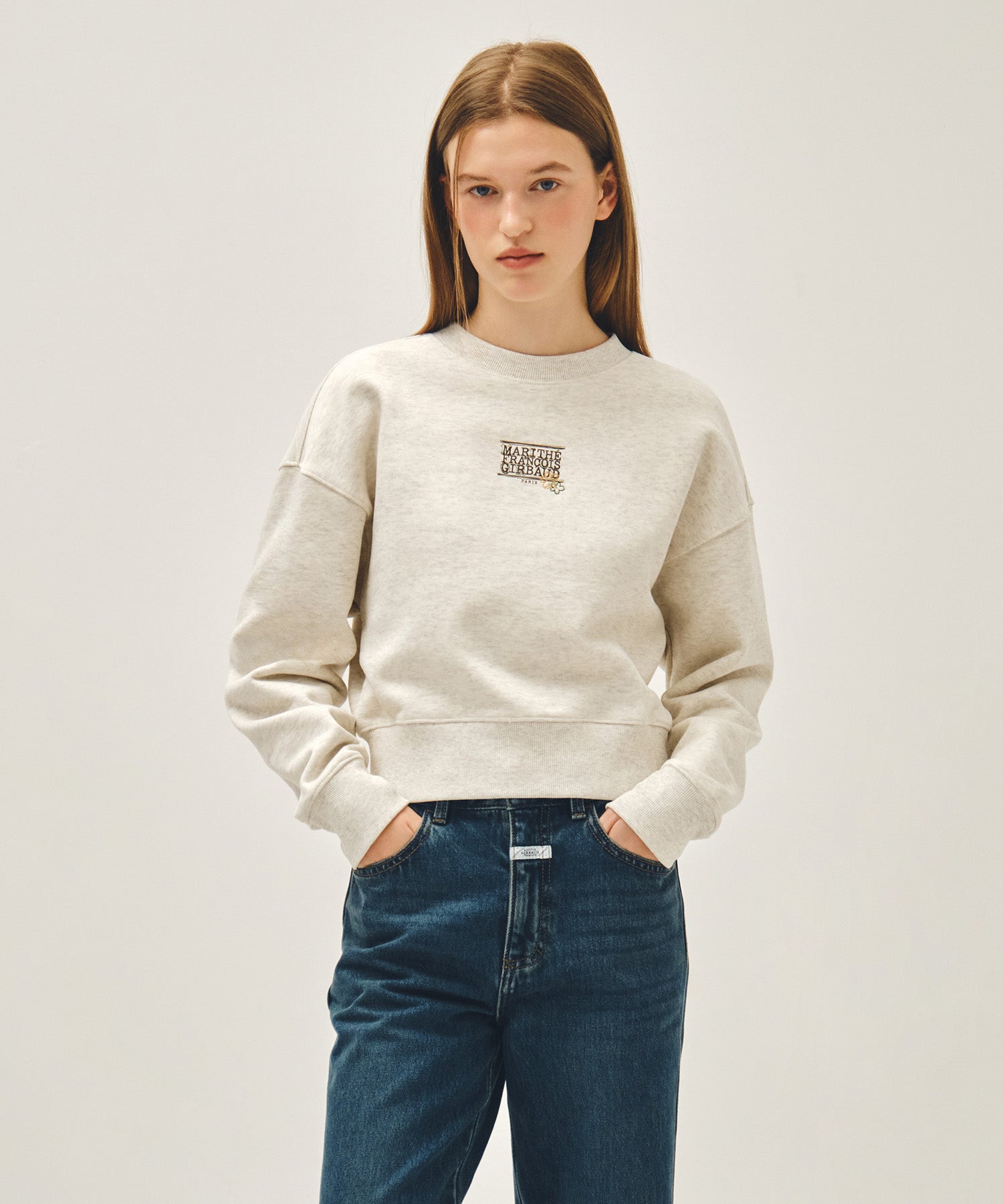 Marithe & Francois Girbaud - Flower Classic Logo Crop Sweatshirt (Oatmeal) product image 1 | TRAB K-Fashion Australia