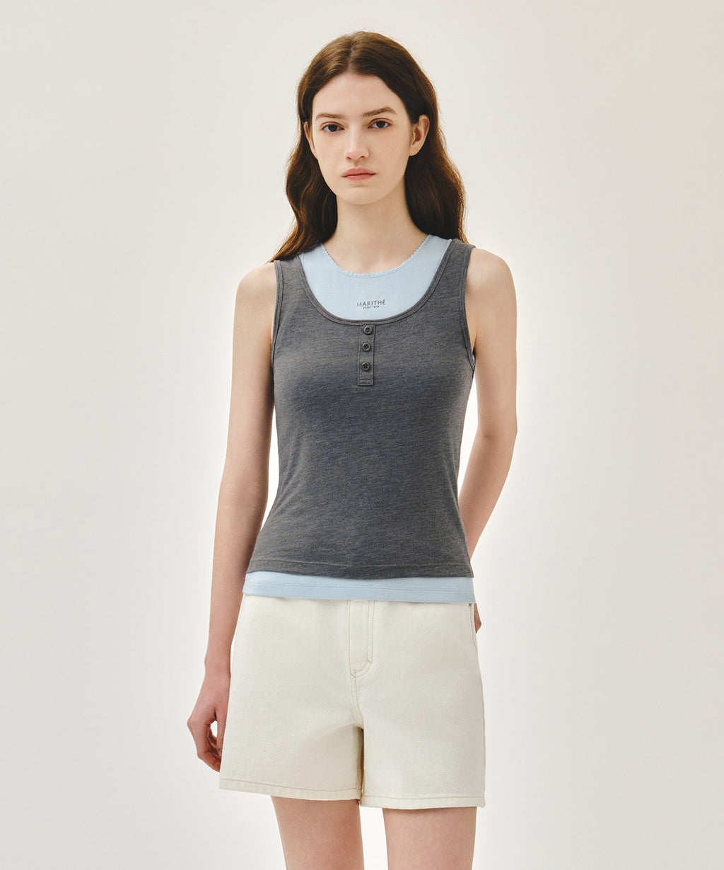 Marithe & Francois Girbaud - [Pre-order – Ships 7 Jul] Layered Sleeveless (Heather Charcoal) product image 4 | TRAB K-Fashion Australia
