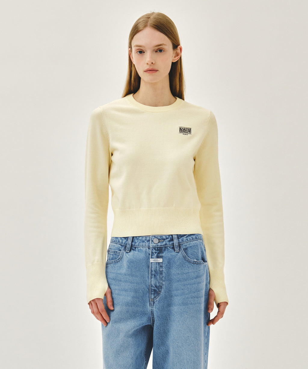 Marithe & Francois Girbaud - Small Classic Logo Crop Knit Pullover (Ivory) product image 3 | TRAB K-Fashion Australia