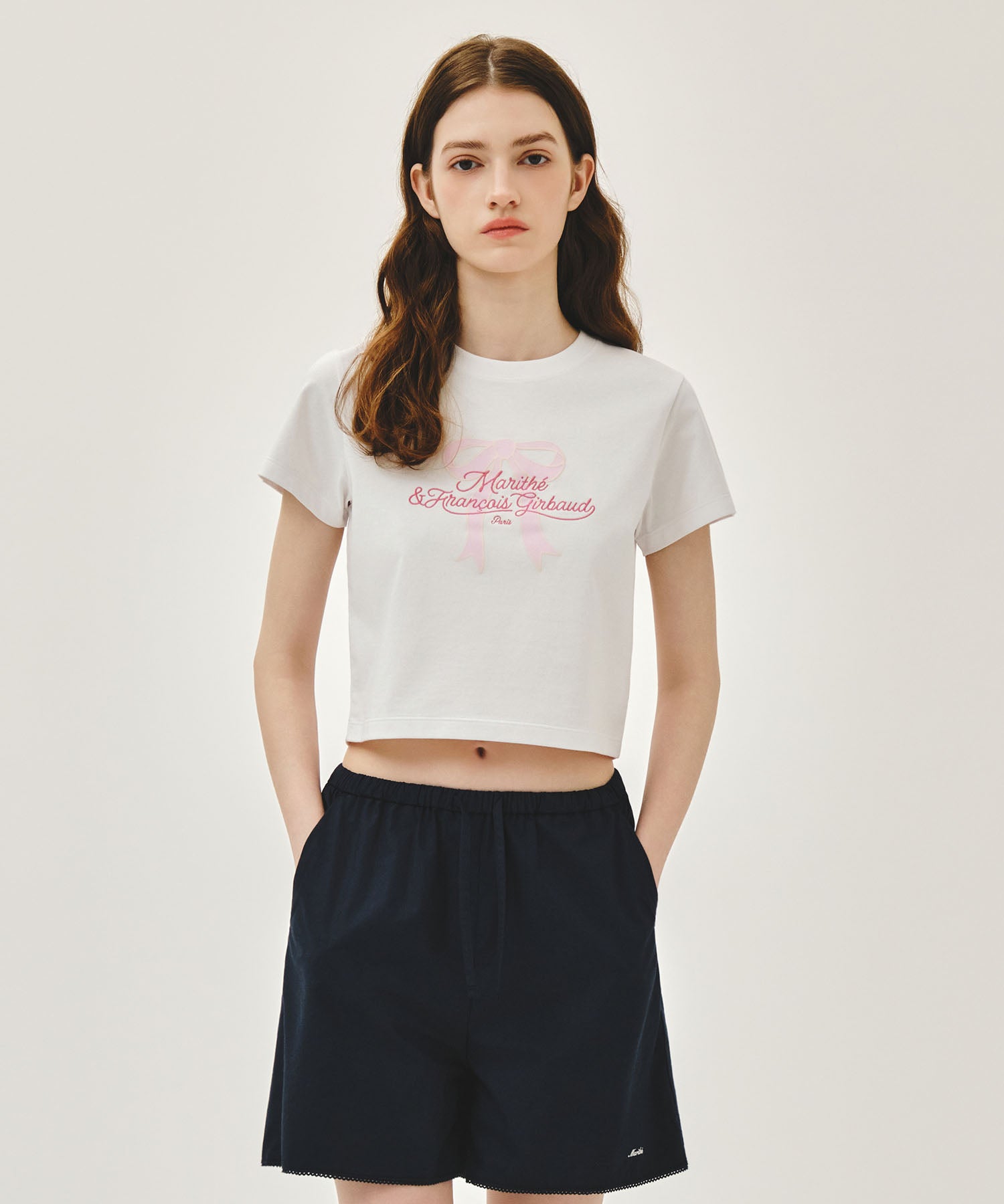 Marithe & Francois Girbaud - Sorona Cool Ribbon Graphic Crop Tee (White) product image 1 | TRAB K-Fashion Australia