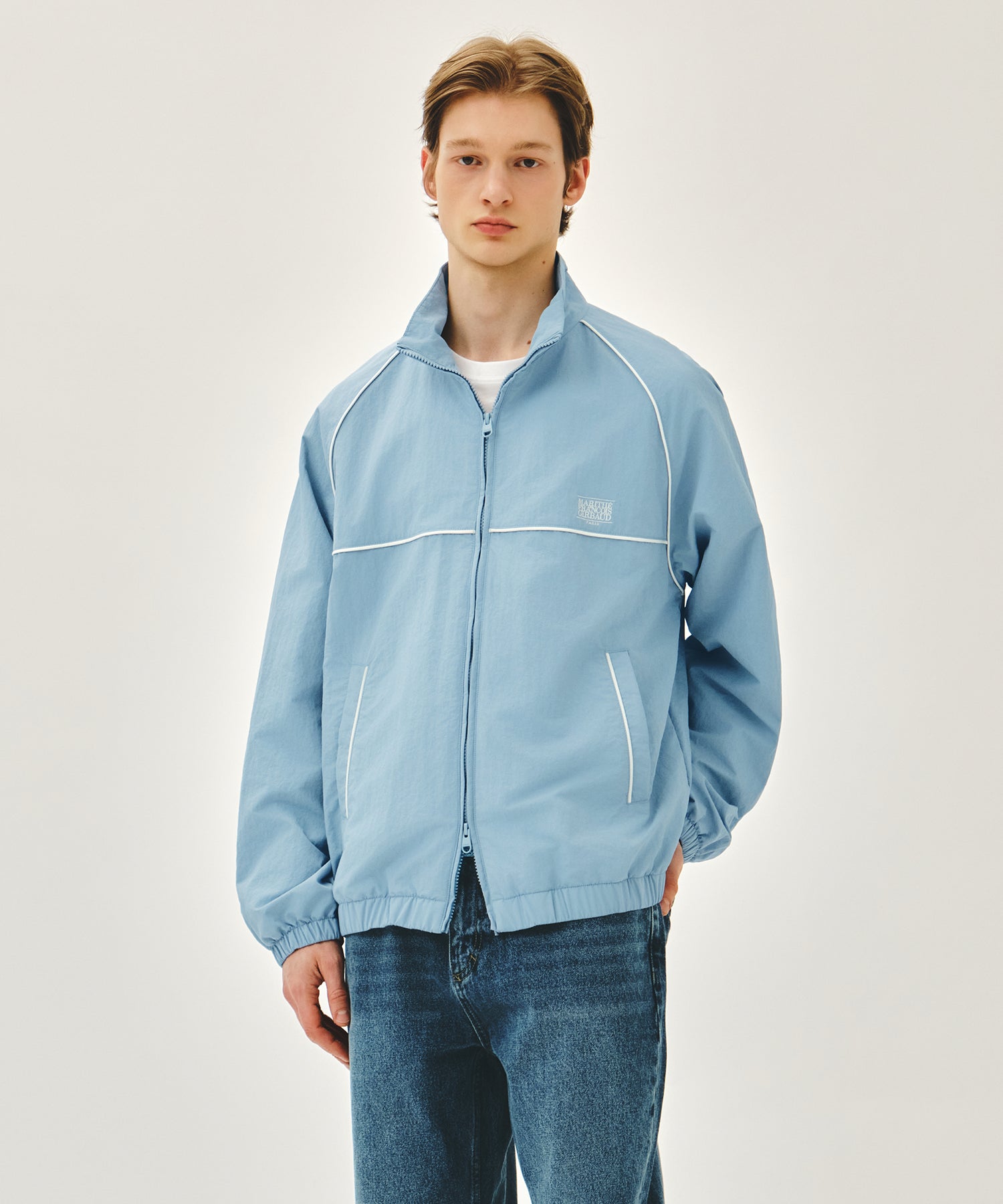 Marithe & Francois Girbaud - Classic Logo High Neck Wind Jacket (Ash Blue) product image 4 | TRAB K-Fashion Australia