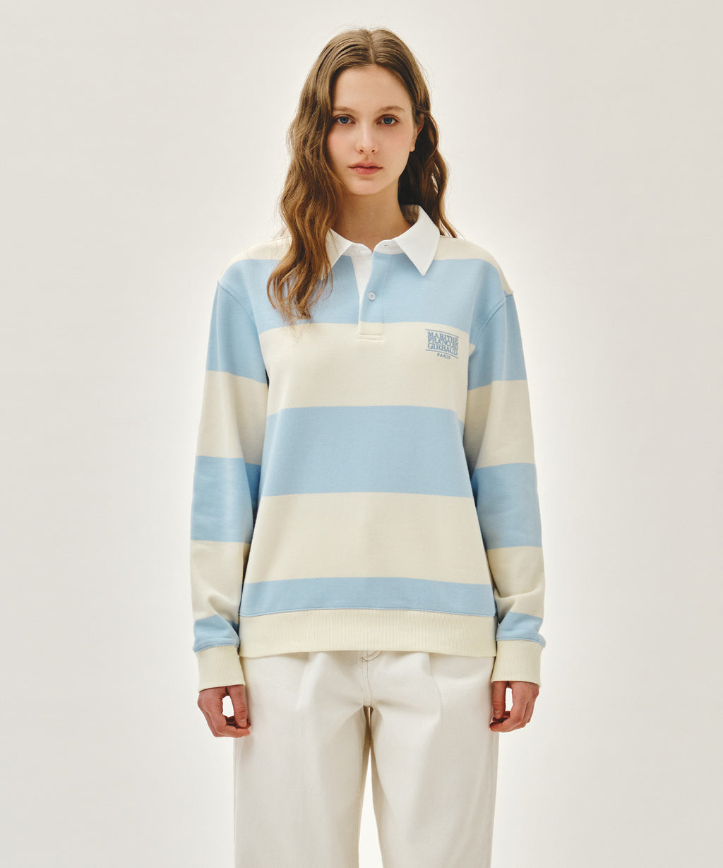 Marithe & Francois Girbaud - Small Classic Logo Rugby Stripe Sweatshirt (Sky Blue) product image 1 | TRAB K-Fashion Australia