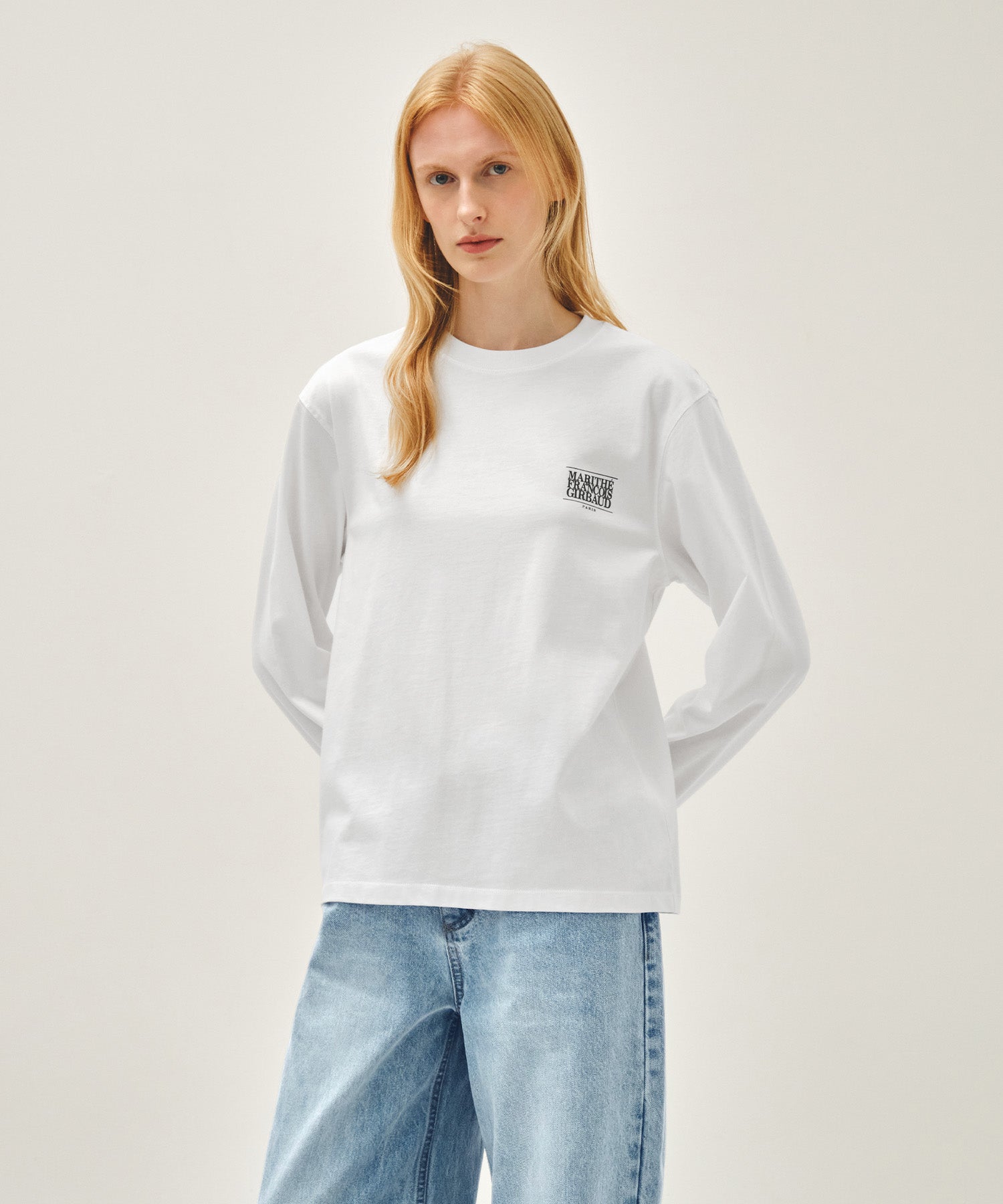 Marithe & Francois Girbaud - Back Classic Logo Long Sleeve Tee (White) product image 1 | TRAB K-Fashion Australia