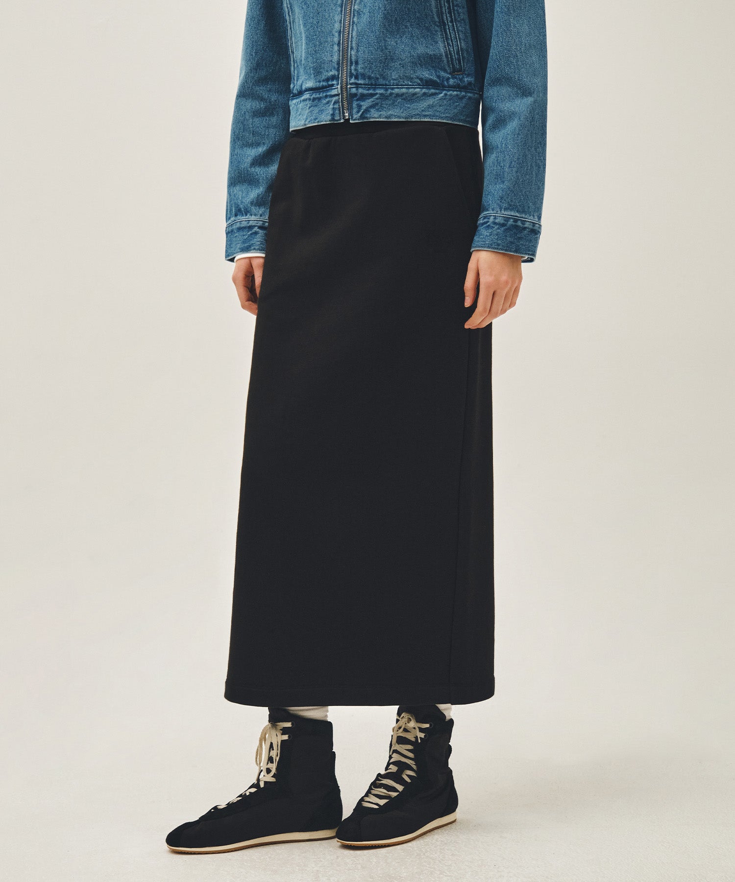 Marithe & Francois Girbaud - Classic Logo Sweat Long Skirt (Black Black) product image 1 | TRAB K-Fashion Australia