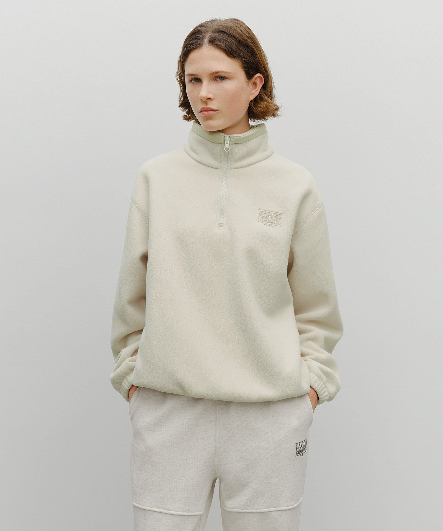 Marithe & Francois Girbaud - Classic Logo Half Neck Fleece Sweatshirt (Ivory) product image 1 | TRAB K-Fashion Australia