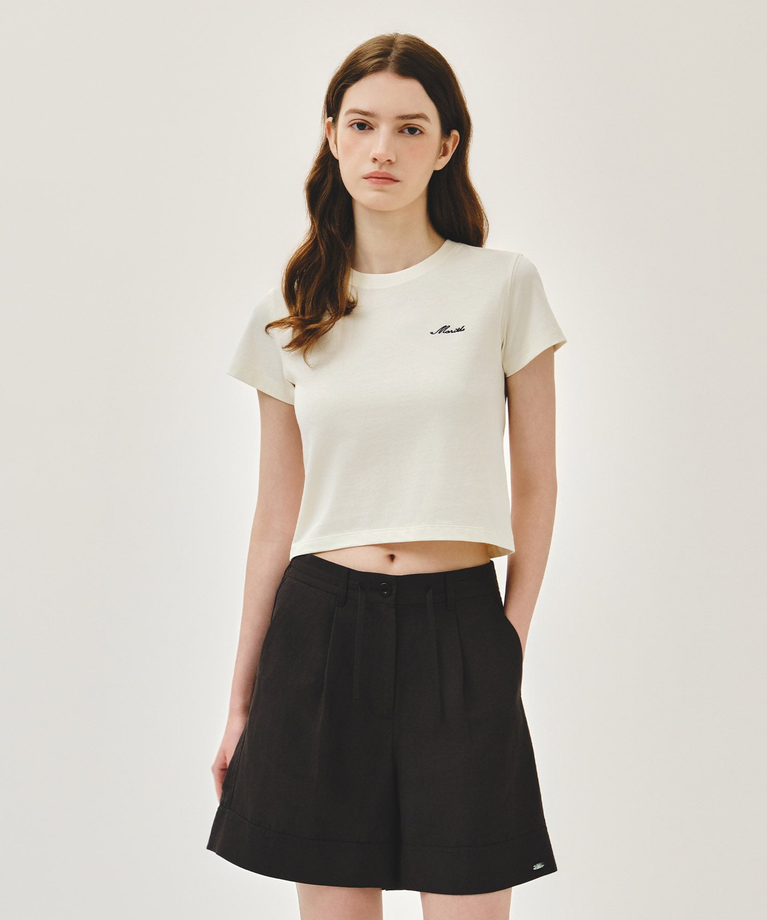 Marithe & Francois Girbaud - Small Lettering Slim Crop Tee (Ivory) product image 1 | TRAB K-Fashion Australia