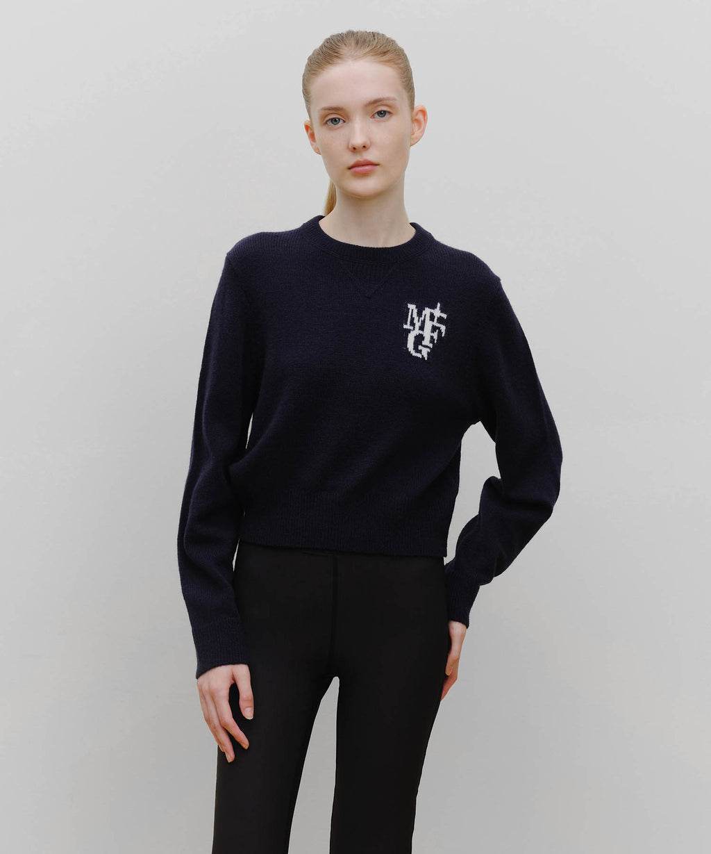 Marithe & Francois Girbaud - Marithe Sport W M+fg Logo Crop Pullover (Navy) product image 1 | TRAB K-Fashion Australia