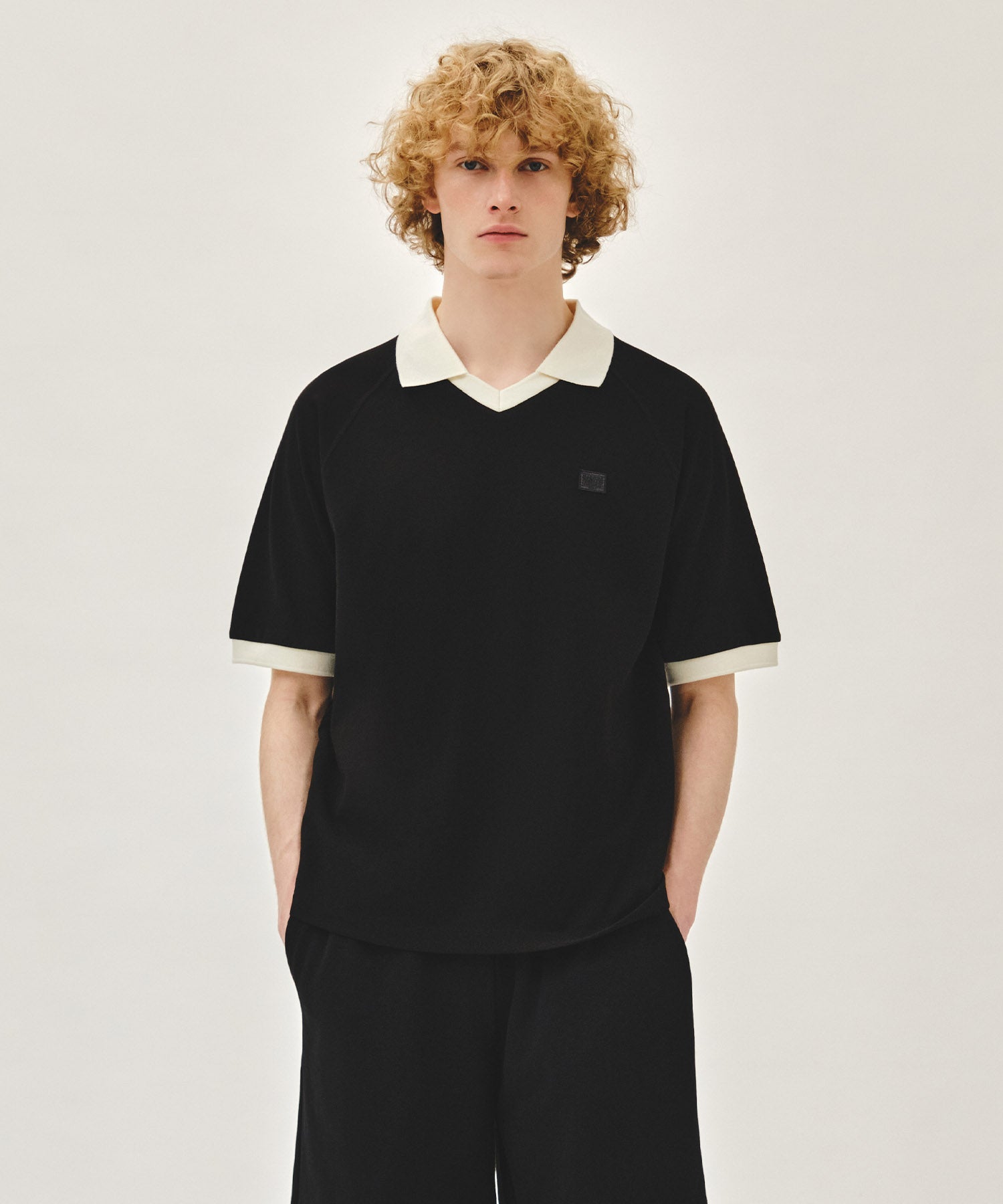 Marithe & Francois Girbaud - Small Classic Logo Pk Collar Point Tee (Black) product image 1 | TRAB K-Fashion Australia
