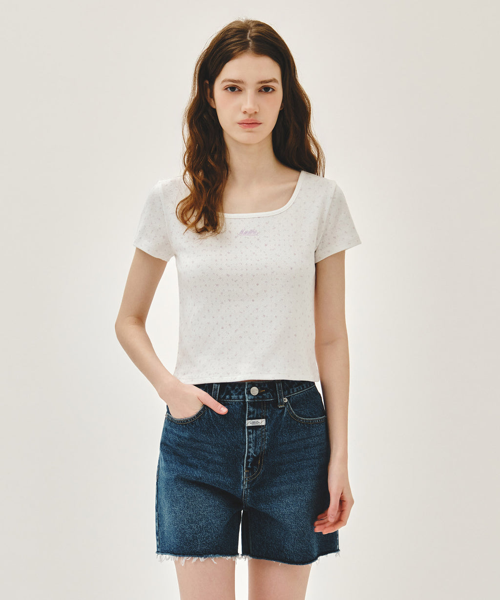 Marithe & Francois Girbaud - Flower Slim Crop Tee (Ivory) product image 1 | TRAB K-Fashion Australia