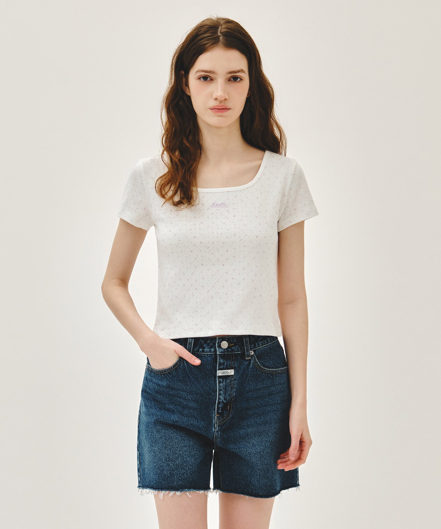 Marithe & Francois Girbaud - Flower Slim Crop Tee (Ivory) product image 1 | TRAB K-Fashion Australia