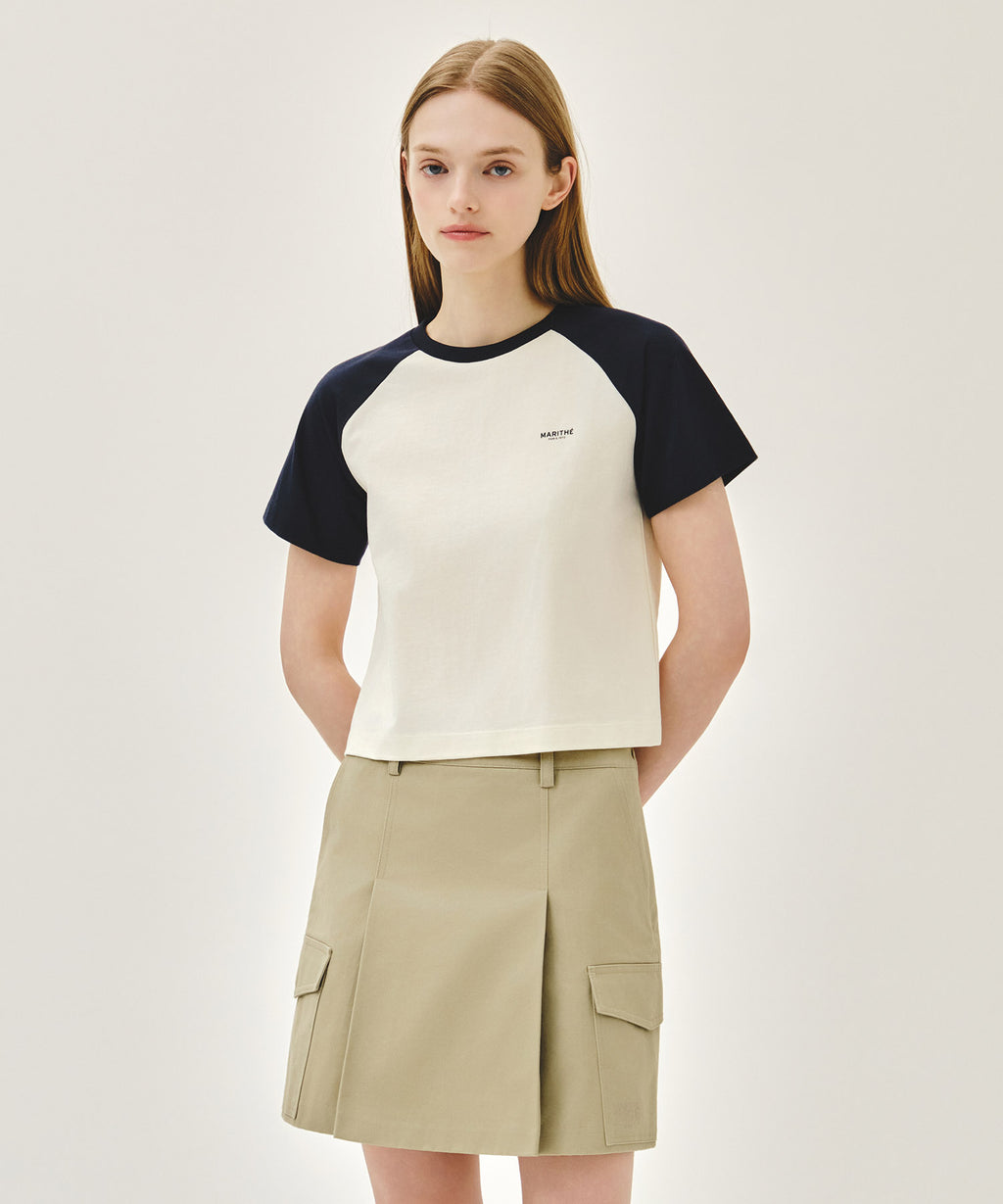 Marithe & Francois Girbaud - Small Regular Logo Raglan Crop Tee (Navy) product image 1 | TRAB K-Fashion Australia