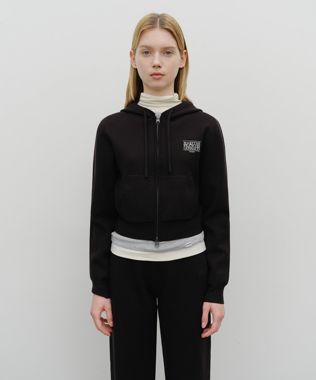 Marithe & Francois Girbaud - Classic Logo Crop Knit Hoodie Zipup (Black) product image 1 | TRAB K-Fashion Australia