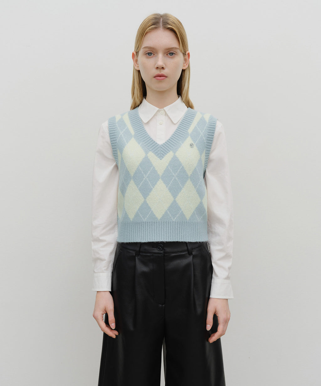 Marithe & Francois Girbaud - Argyle V-neck Knit Vest (Sky Blue) product image 1 | TRAB K-Fashion Australia