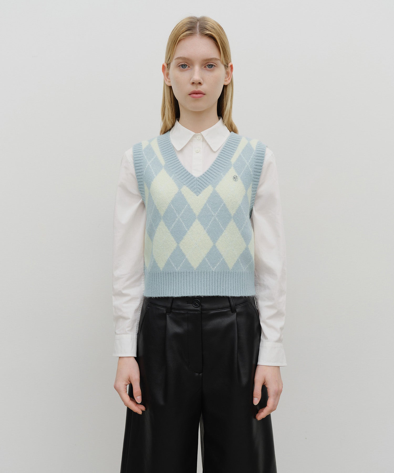 Marithe & Francois Girbaud - Argyle V-neck Knit Vest (Sky Blue) product image 1 | TRAB K-Fashion Australia