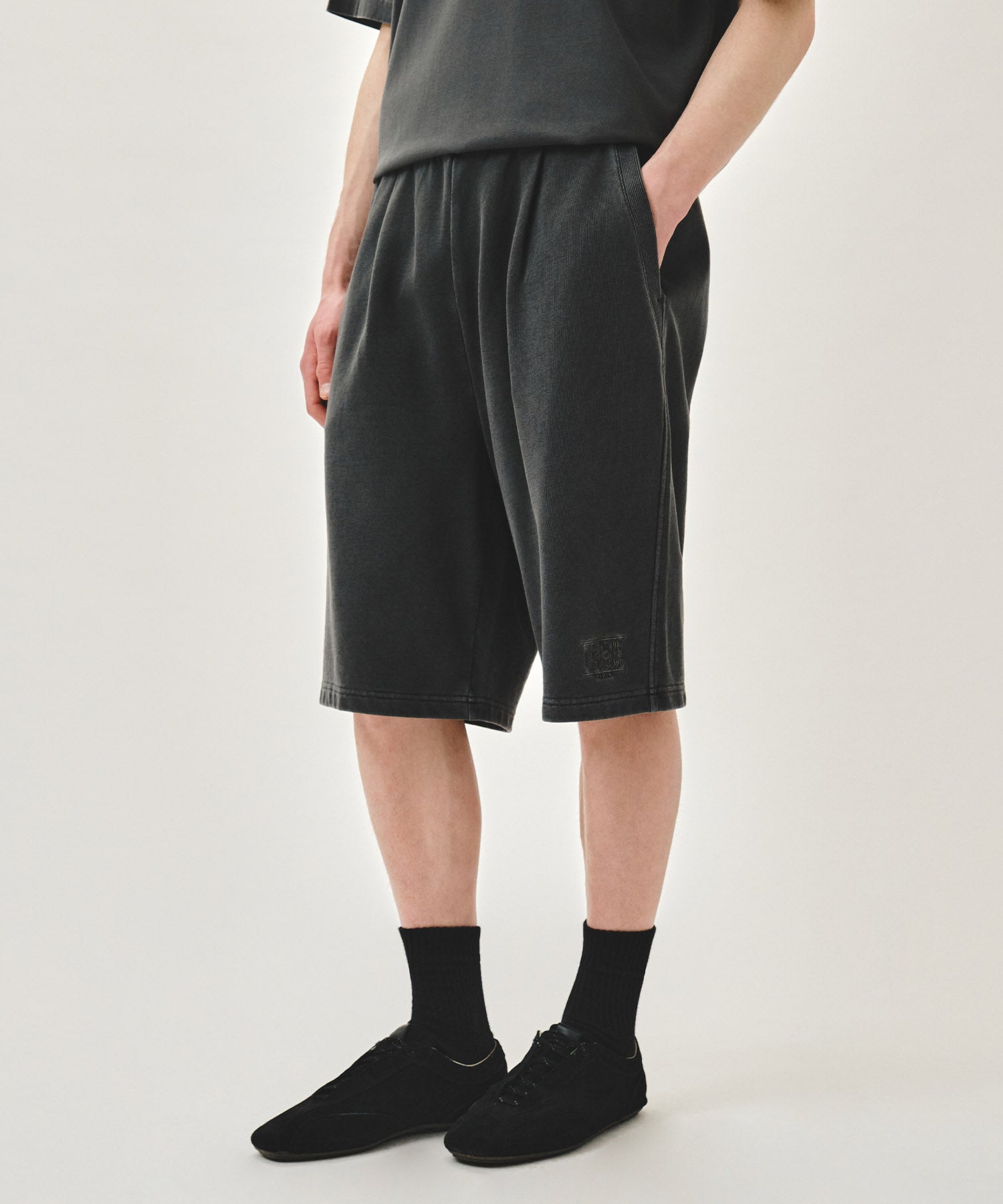 Marithe & Francois Girbaud - Outline Classic Logo Dyeing Bermuda Sweat Shorts (Charcoal) product image 1 | TRAB K-Fashion Australia
