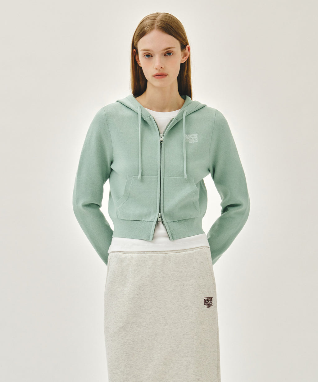 Marithe & Francois Girbaud - Small Classic Logo Crop Knit Hoodie Zipup (Mint) product image 1 | TRAB K-Fashion Australia