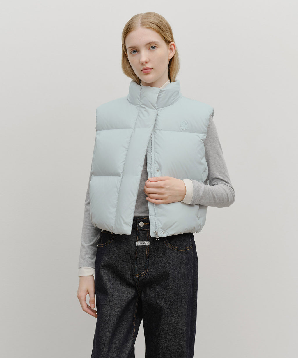 Marithe & Francois Girbaud - Circle Logo Crop Hooded Down Vest (Mint Gray) product image 1 | TRAB K-Fashion Australia