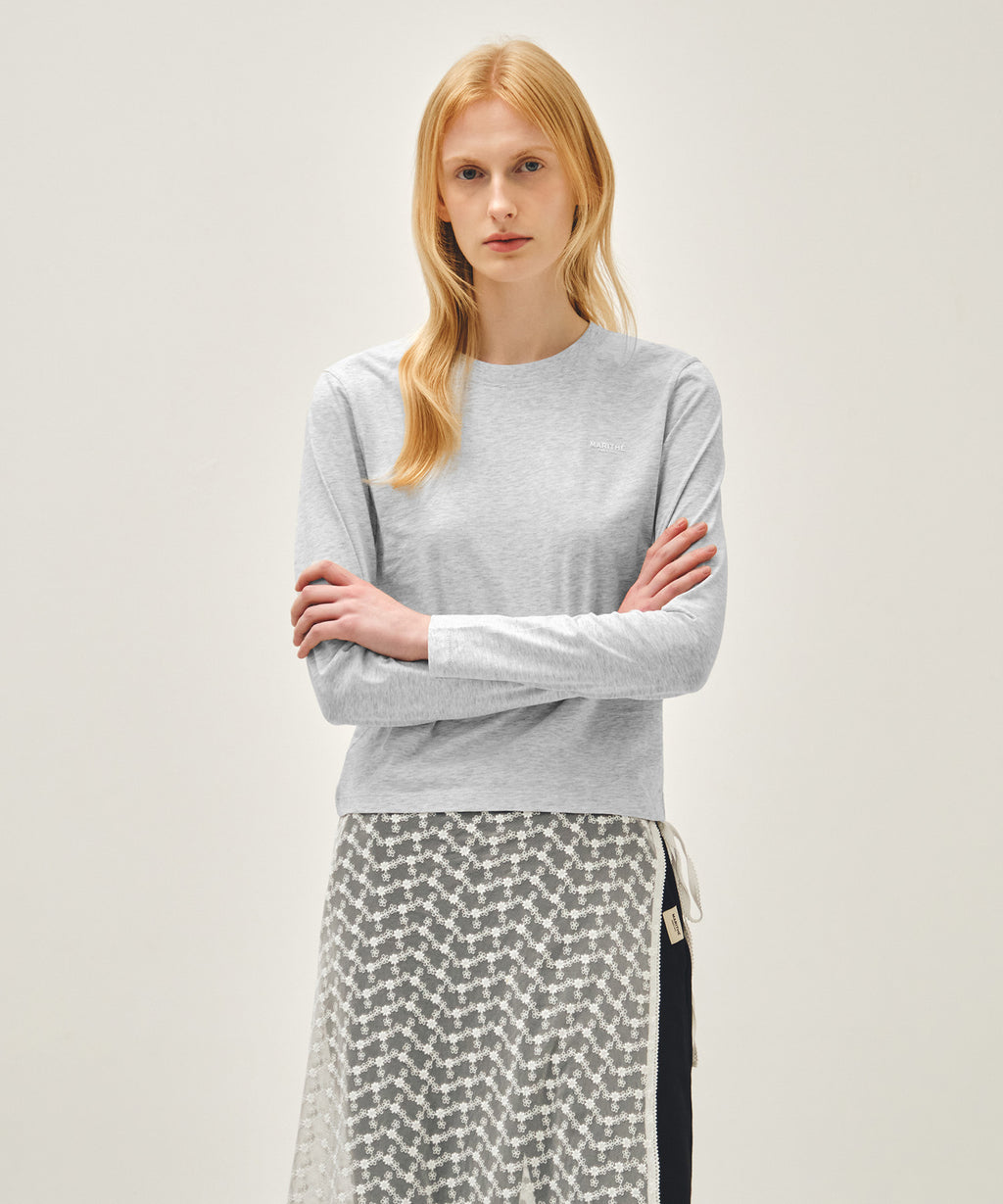 Marithe & Francois Girbaud - Regular Logo Long Sleeve Tee (Light Heather Gray) product image 1 | TRAB K-Fashion Australia