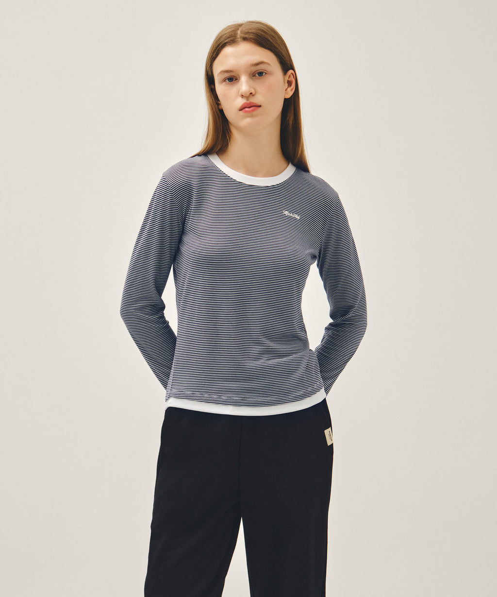 Marithe & Francois Girbaud - Ringer Stripe Long Sleeve Tee (Navy) product image 1 | TRAB K-Fashion Australia