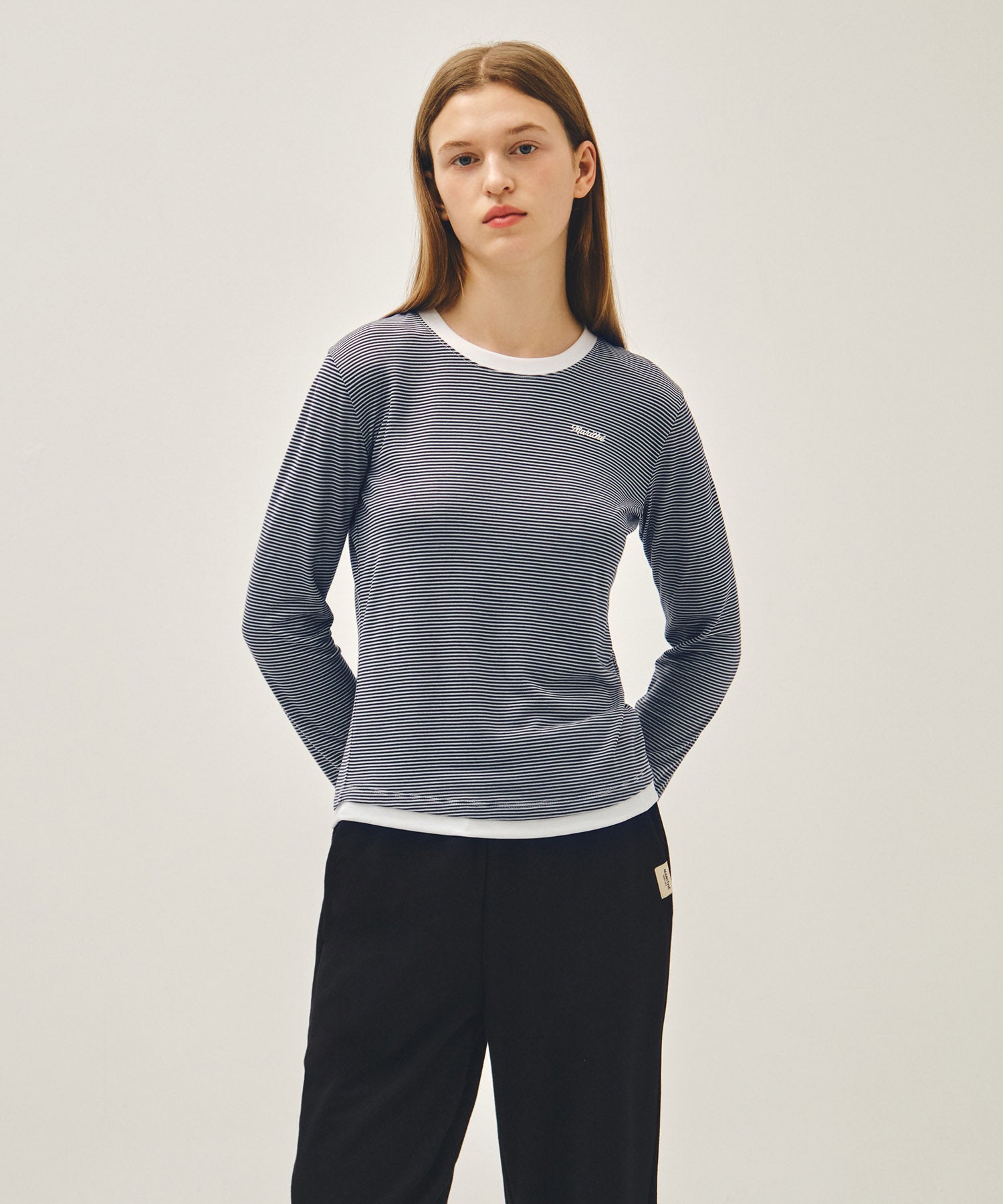 Marithe & Francois Girbaud - Ringer Stripe Long Sleeve Tee (Navy) product image 1 | TRAB K-Fashion Australia