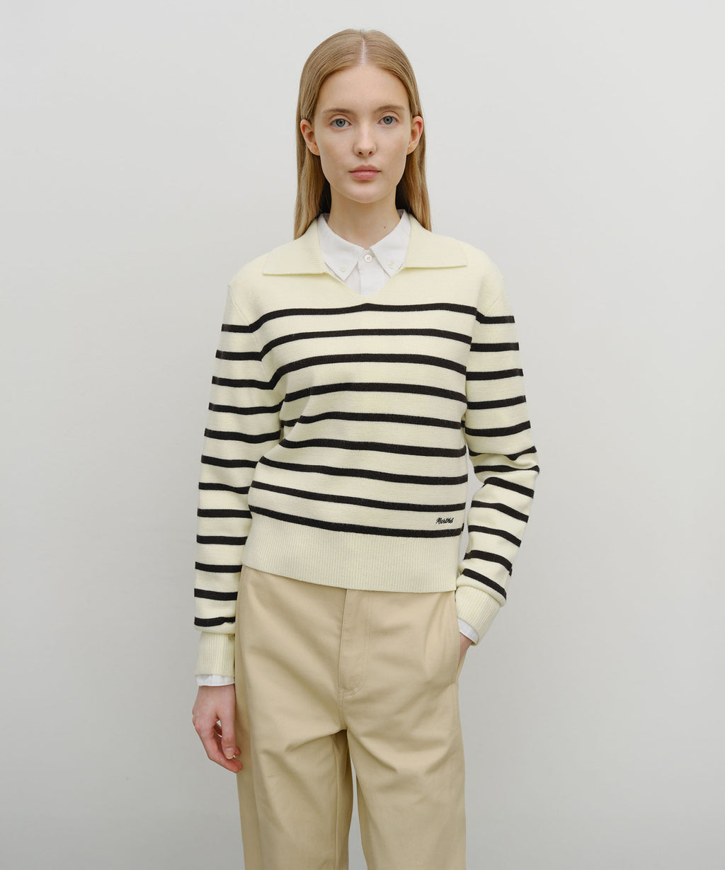 Marithe & Francois Girbaud - Stripe Polo Knit (Ivory) product image 1 | TRAB K-Fashion Australia